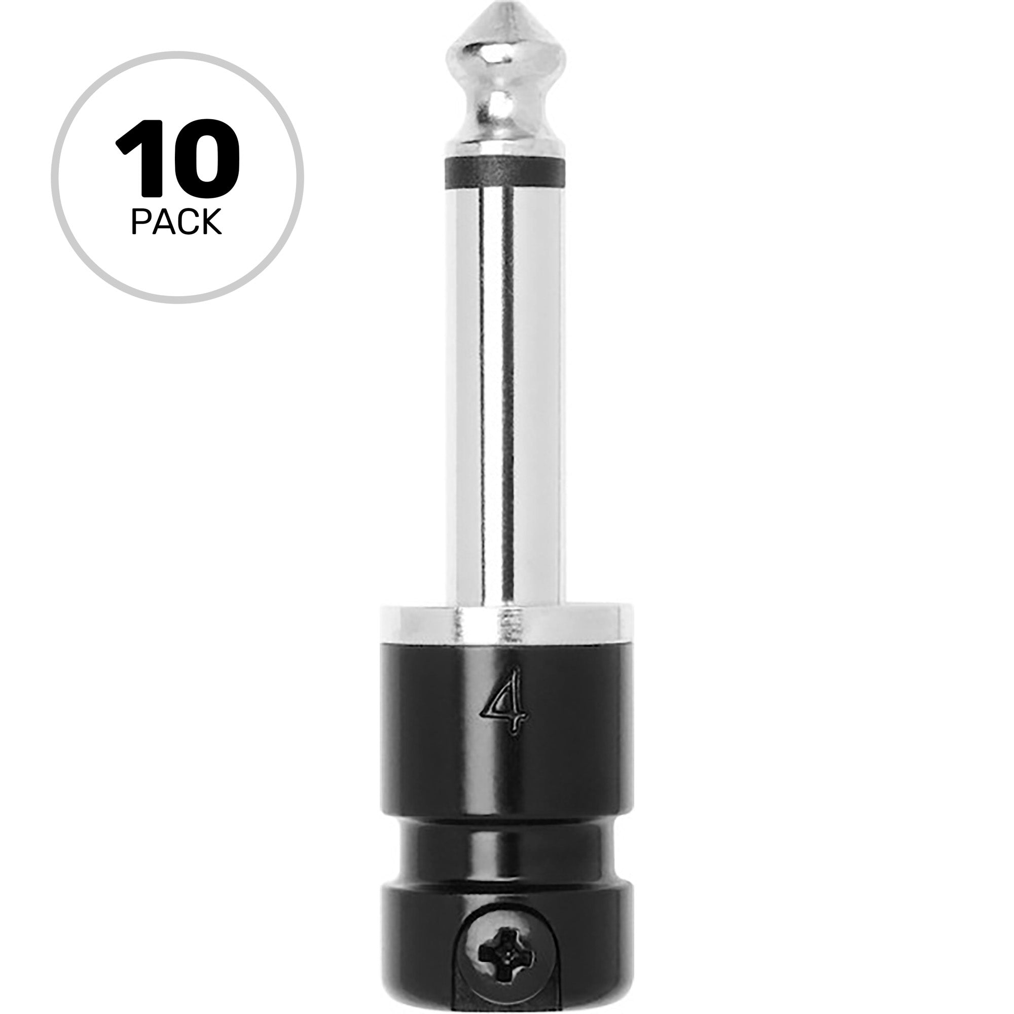 SquarePlug SPS4BK Compact Short Straight 1/4" TS Mono Cable Plugs (Black, 10 Pack)