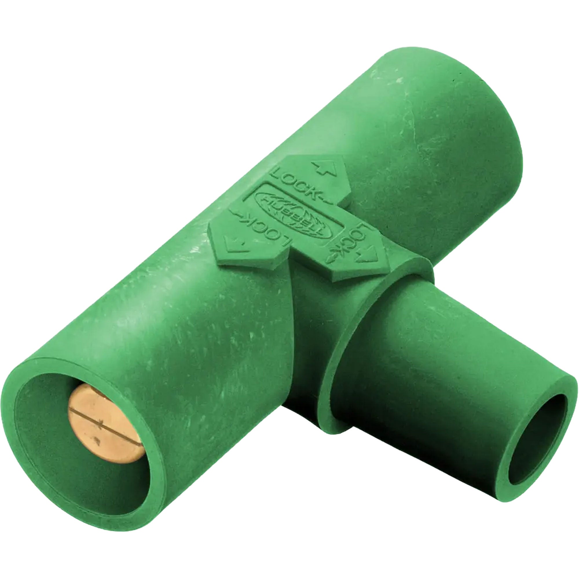 Hubbell HBLPTGN Female-Male-Male 400 Amp Single Pole Cam-Lock Paralleling Tee (Green) Image 1