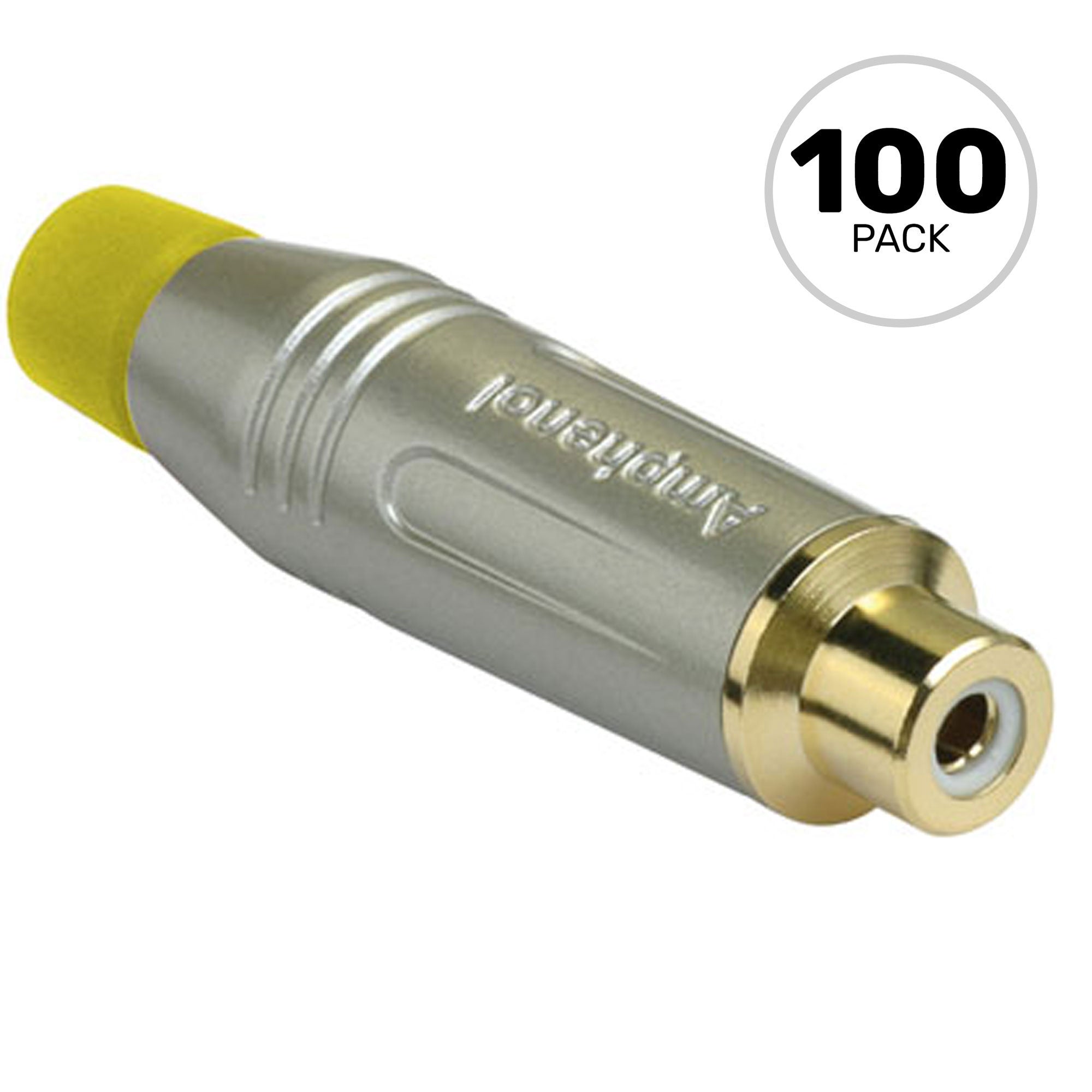 Amphenol ACJR-SYL Gold Plated Female RCA Phono Cable Mount Connector (Nickel/Yellow, Box of 100)