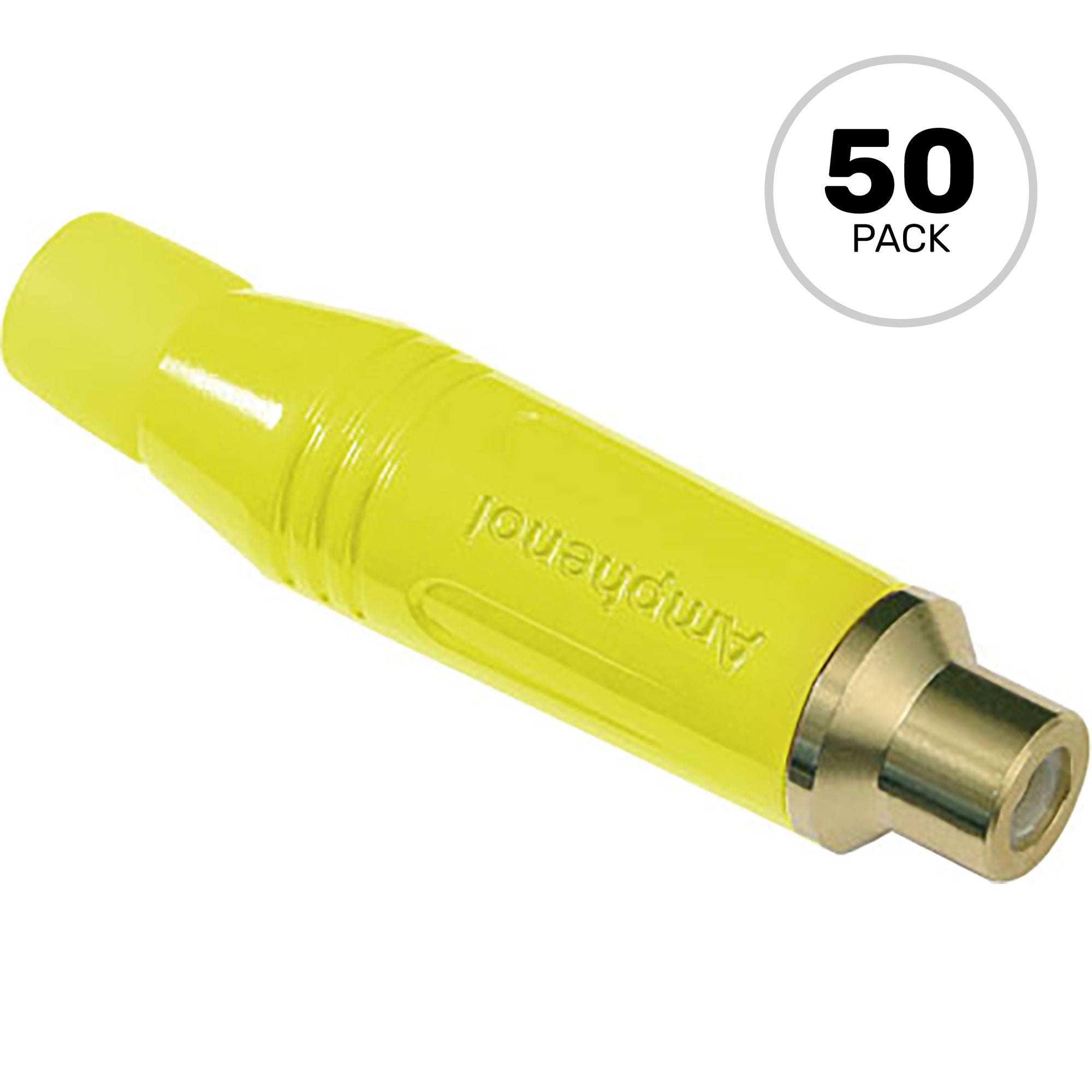 Amphenol ACJR-YEL Gold Plated Female RCA Phono Cable Mount Connector (Yellow, 50 Pack)