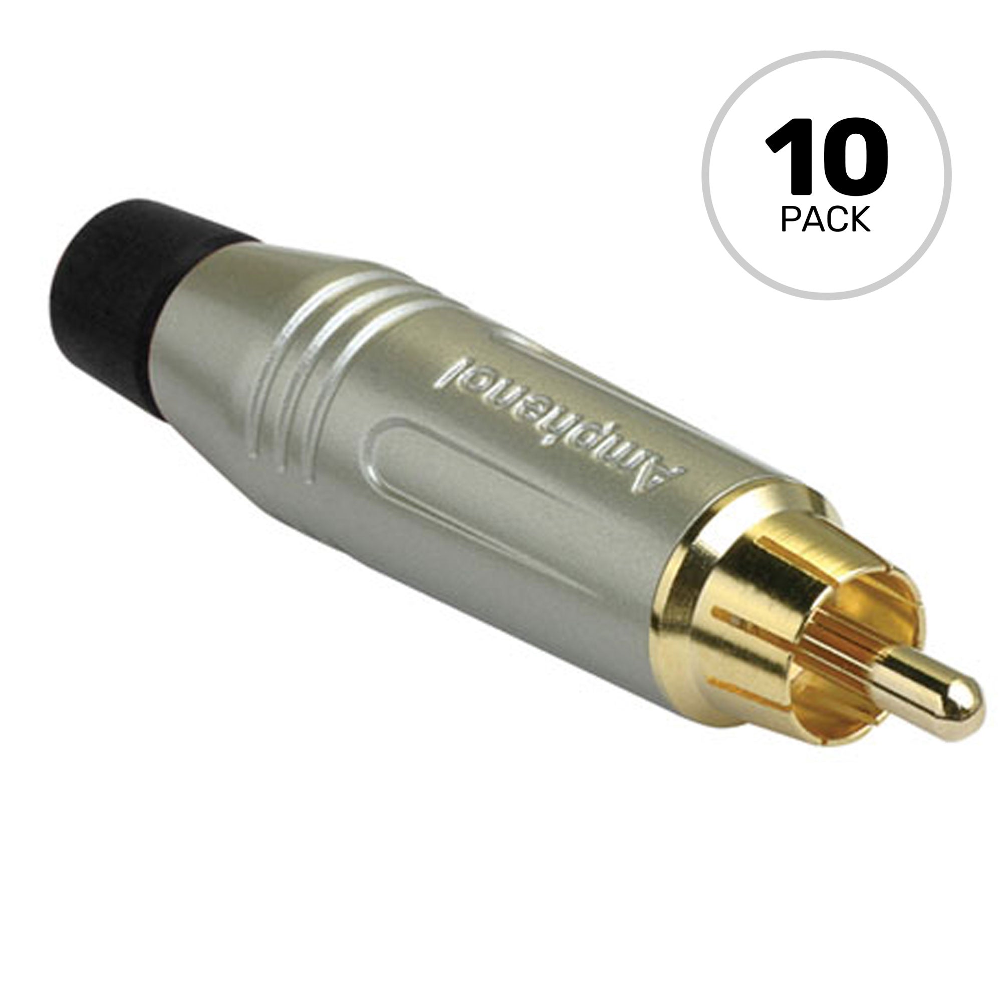 Amphenol ACPR-SBK Gold Plated Male RCA Phono Cable Mount Connector (Nickel/Black, 10 Pack)
