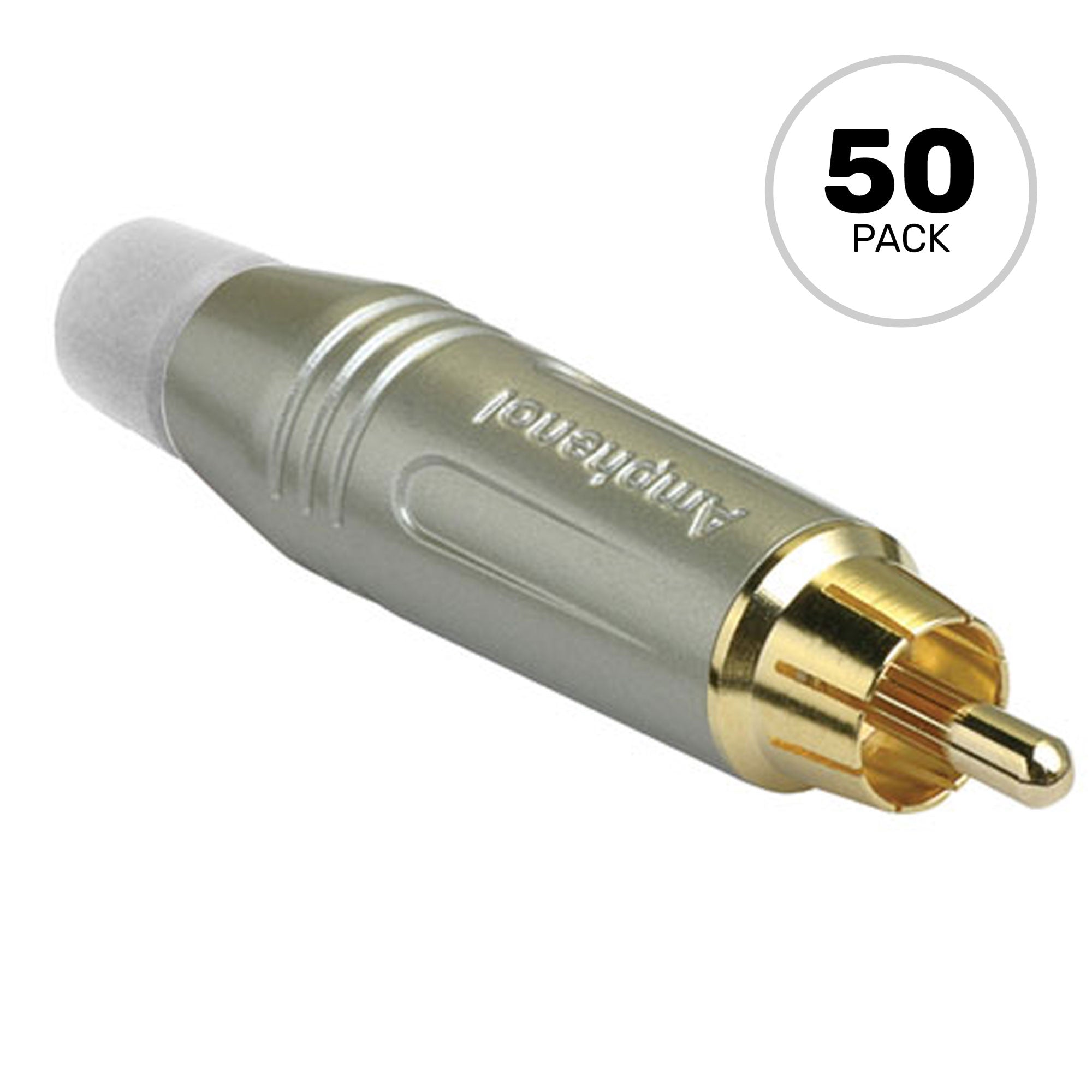 Amphenol ACPR-SWH Gold Plated Male RCA Phono Cable Mount Connector (Nickel/White, 50 Pack)