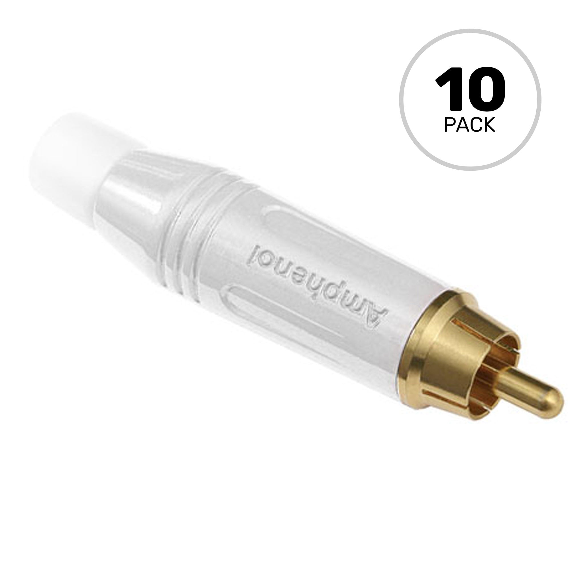 Amphenol ACPR-WHT Gold Plated Male RCA Phono Cable Mount Connector (White, 10 Pack)