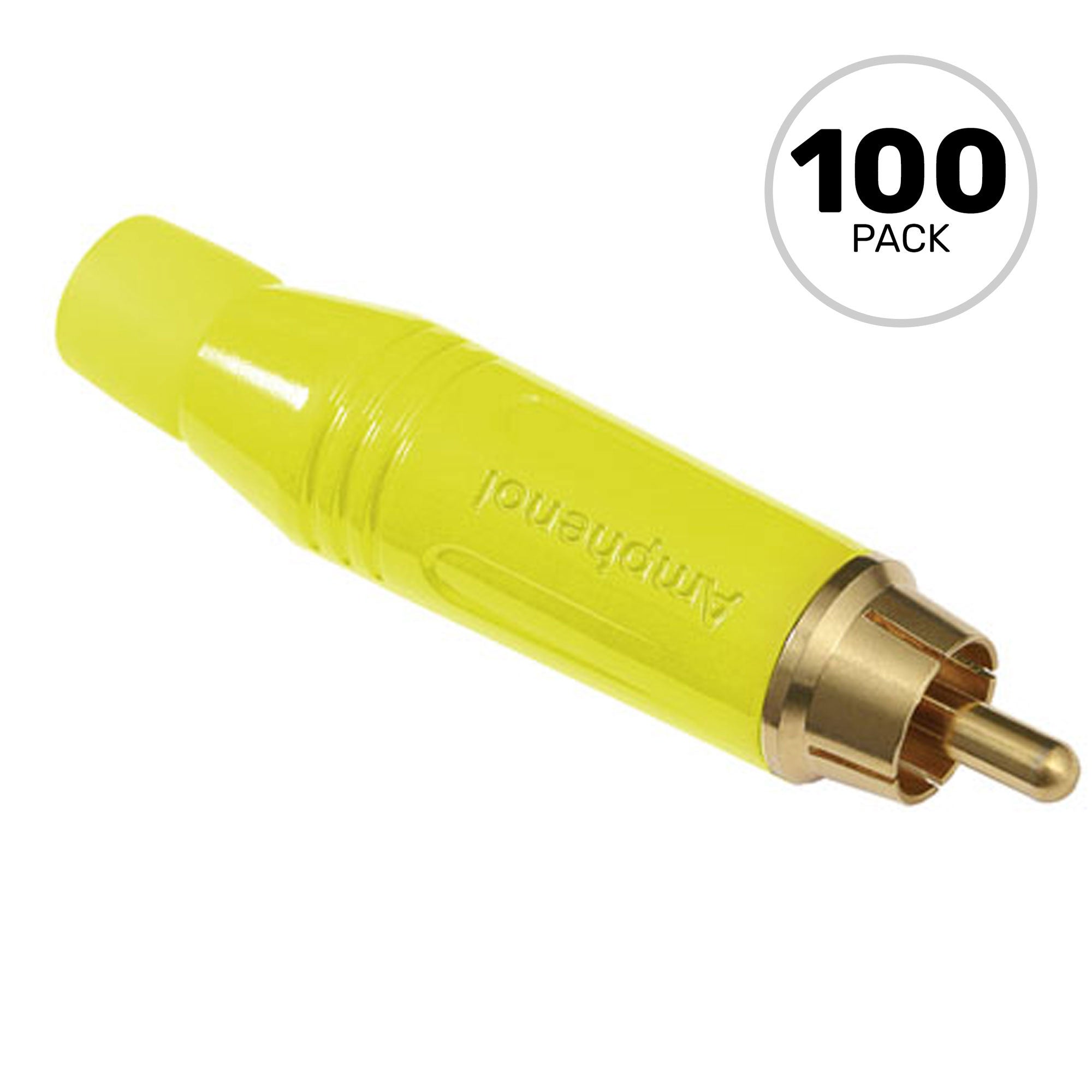 Amphenol ACPR-YEL Gold Plated Male RCA Phono Cable Mount Connector (Yellow, Box of 100)