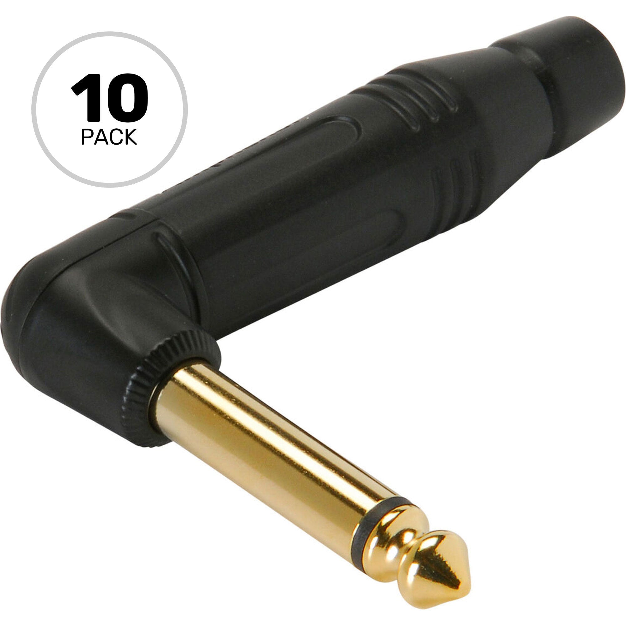 Amphenol ACPM-RB-AU Professional Right-Angle 1/4" TS Mono Phone Plug (Black/Gold, 10 Pack)