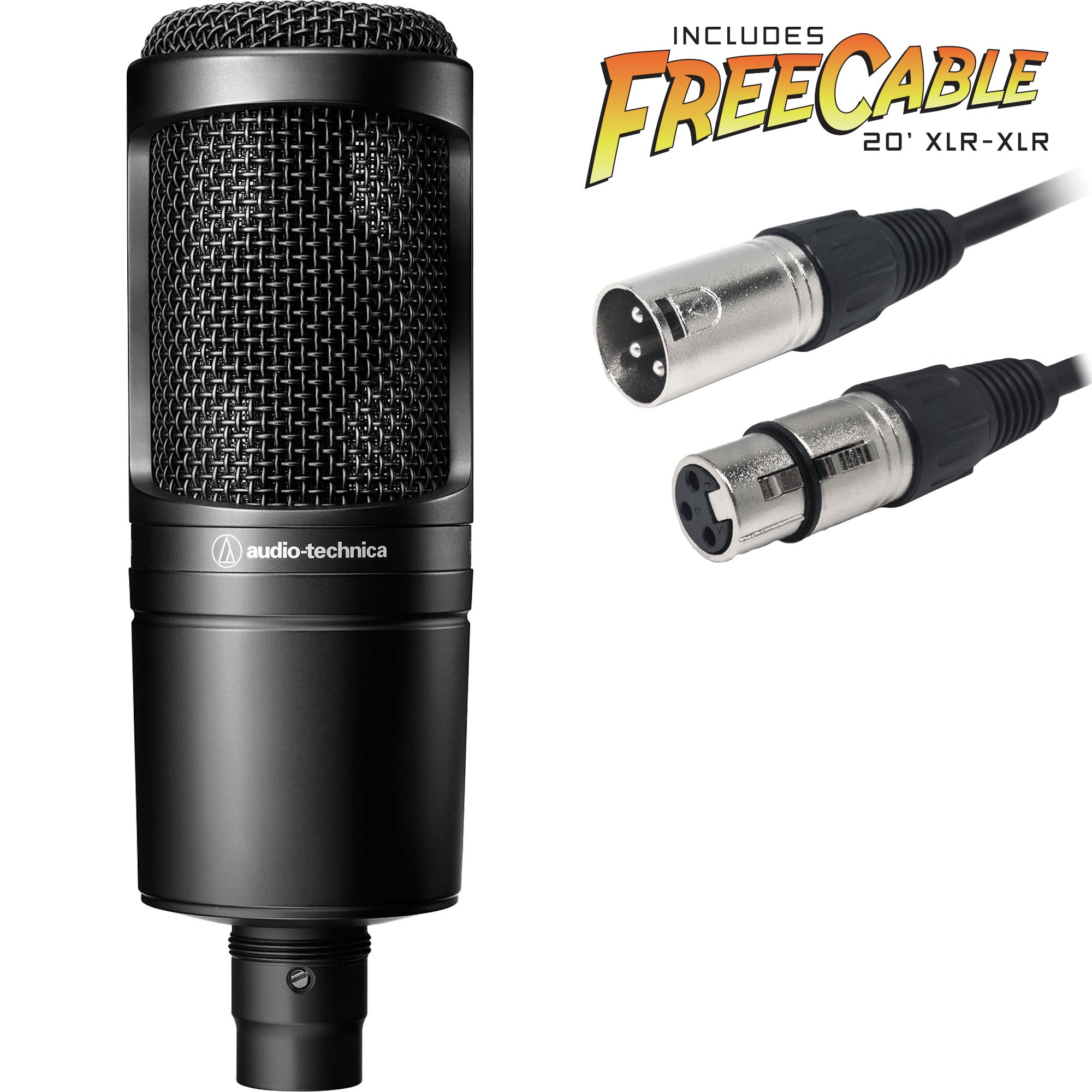 Audio-Technica AT2020 Cardioid Condenser Microphone with FREE 20' XLR Cable