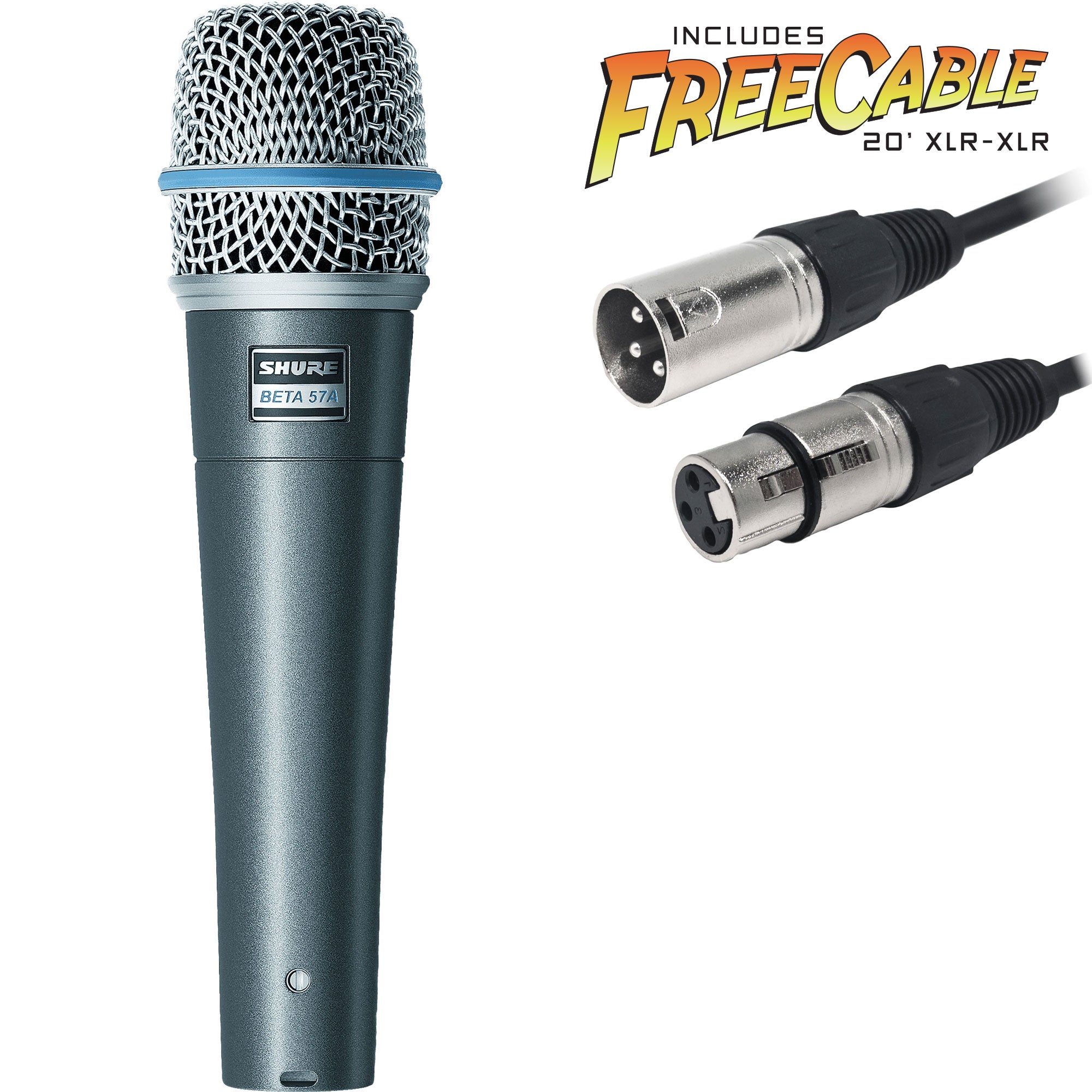 Shure Beta 57A Supercardioid Dynamic Instrument Microphone with FREE 20' XLR Cable