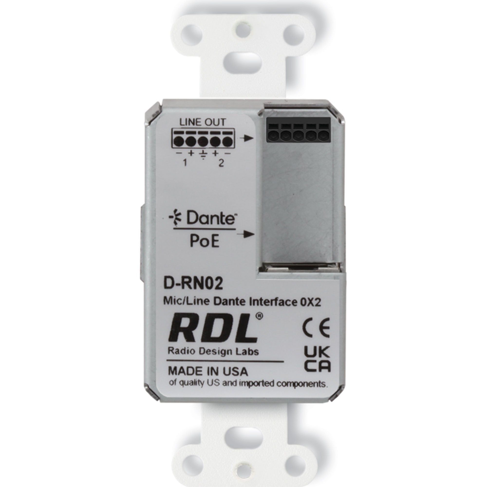 RDL DB-RN02 Wall-Mounted Mic/Line Dante Interface 0x2 (Black)