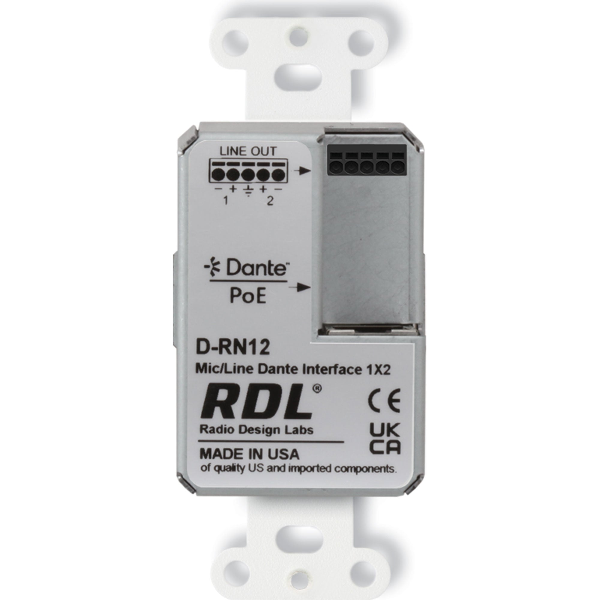 RDL DB-RN12 Wall-Mounted Bi-Directional Mic/Line Dante Interface 1x2 (Black)