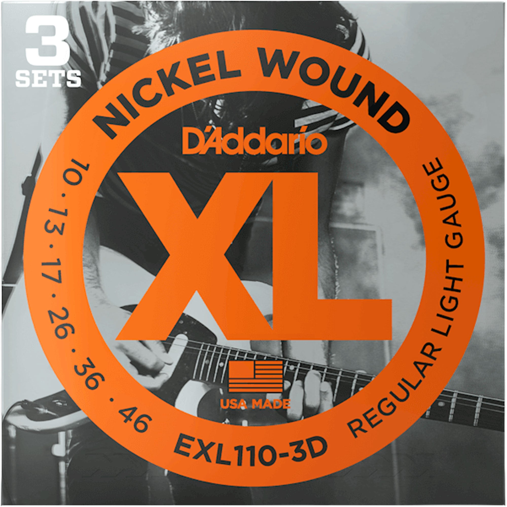 D'Addario EXL110-3D Regular Light, XL Nickel Wound Electric Guitar Strings (10-46, 3 Pack)