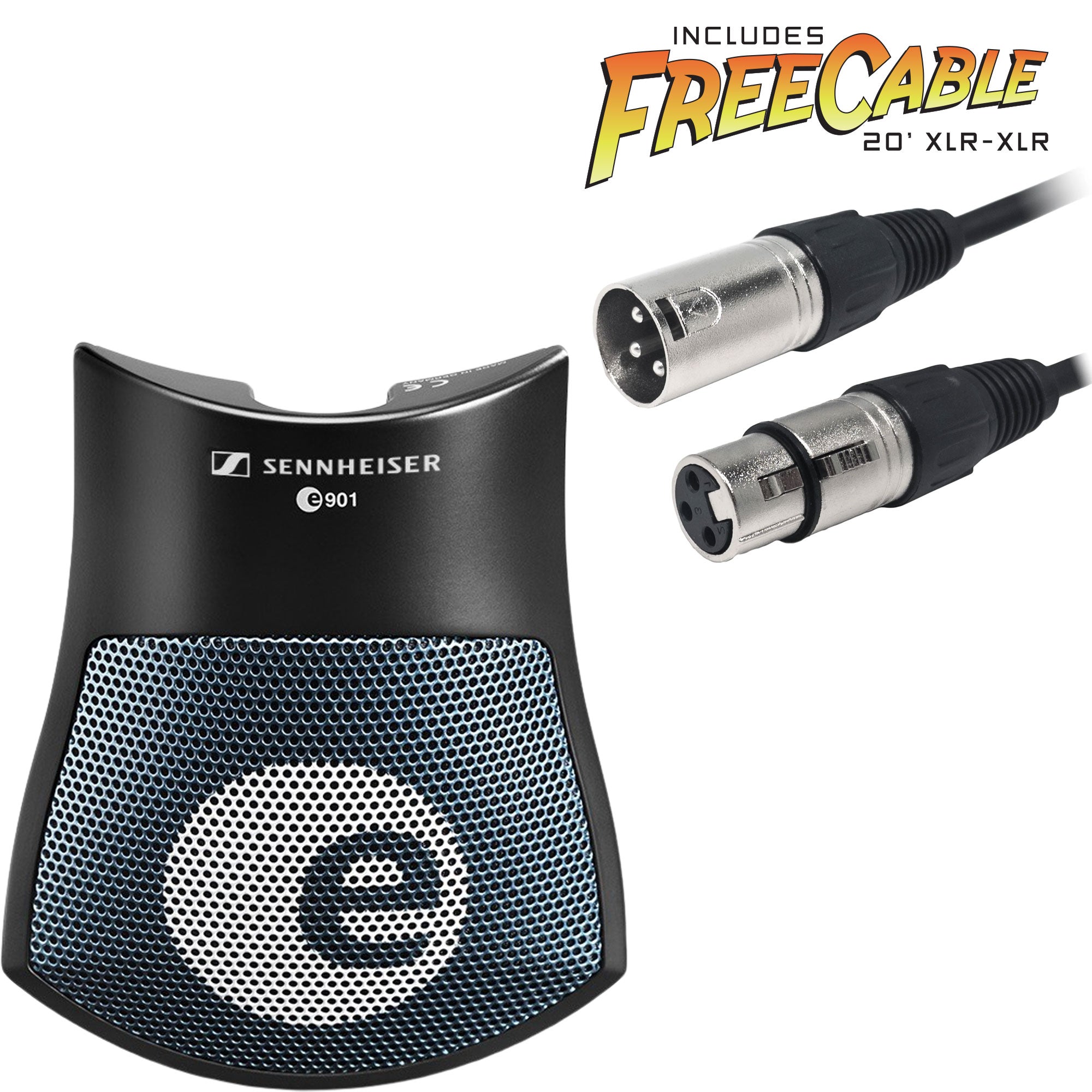 Sennheiser e 901 Half-Cardioid Condenser Boundary Microphone for Kick Drums with FREE 20' XLR Cable