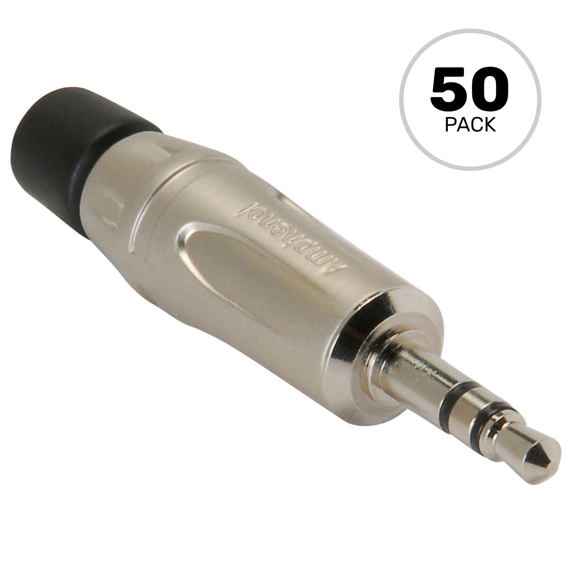 Amphenol KS3P 3.5mm TRS Stereo Mini Plug Cable Connector (Nickel/Silver, 50 Pack)