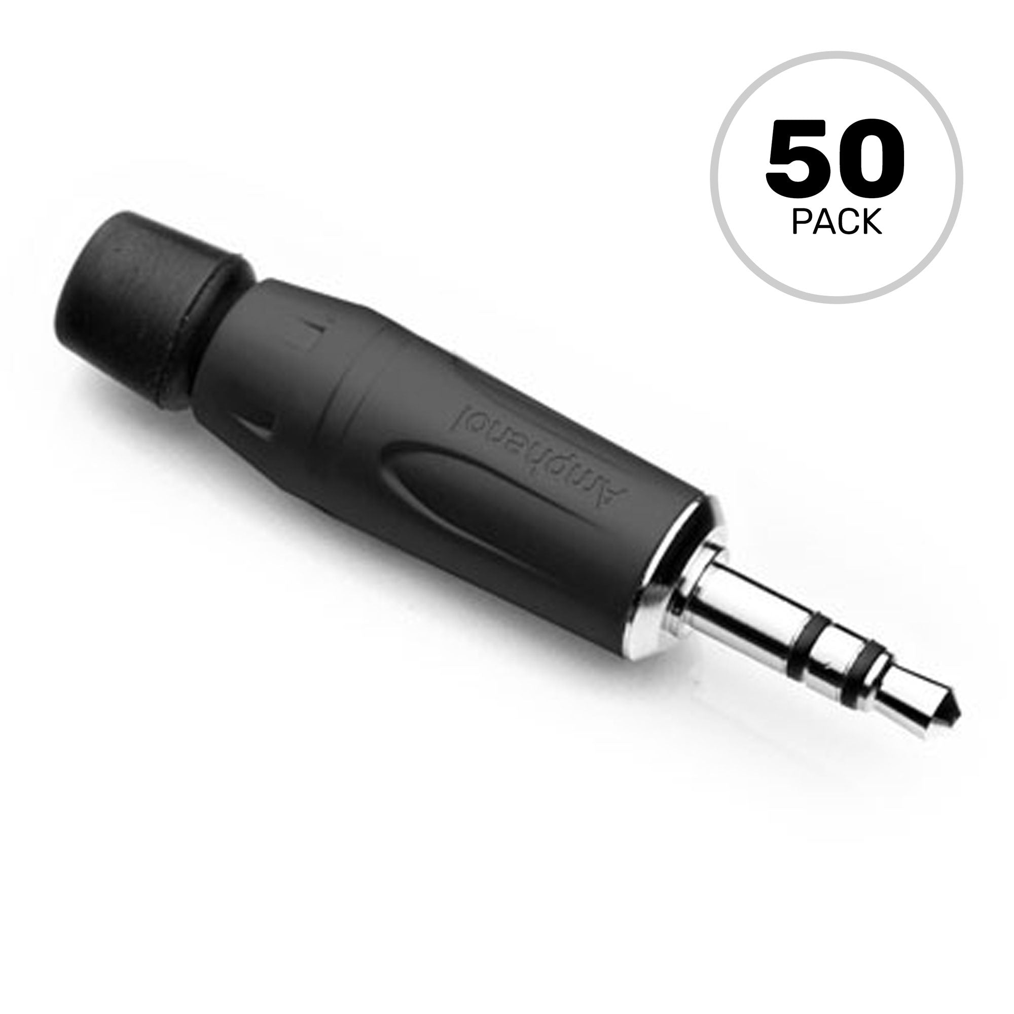 Amphenol KS3PB 3.5mm TRS Stereo Mini Plug Cable Mount Connector (Black/Silver, 50 Pack)