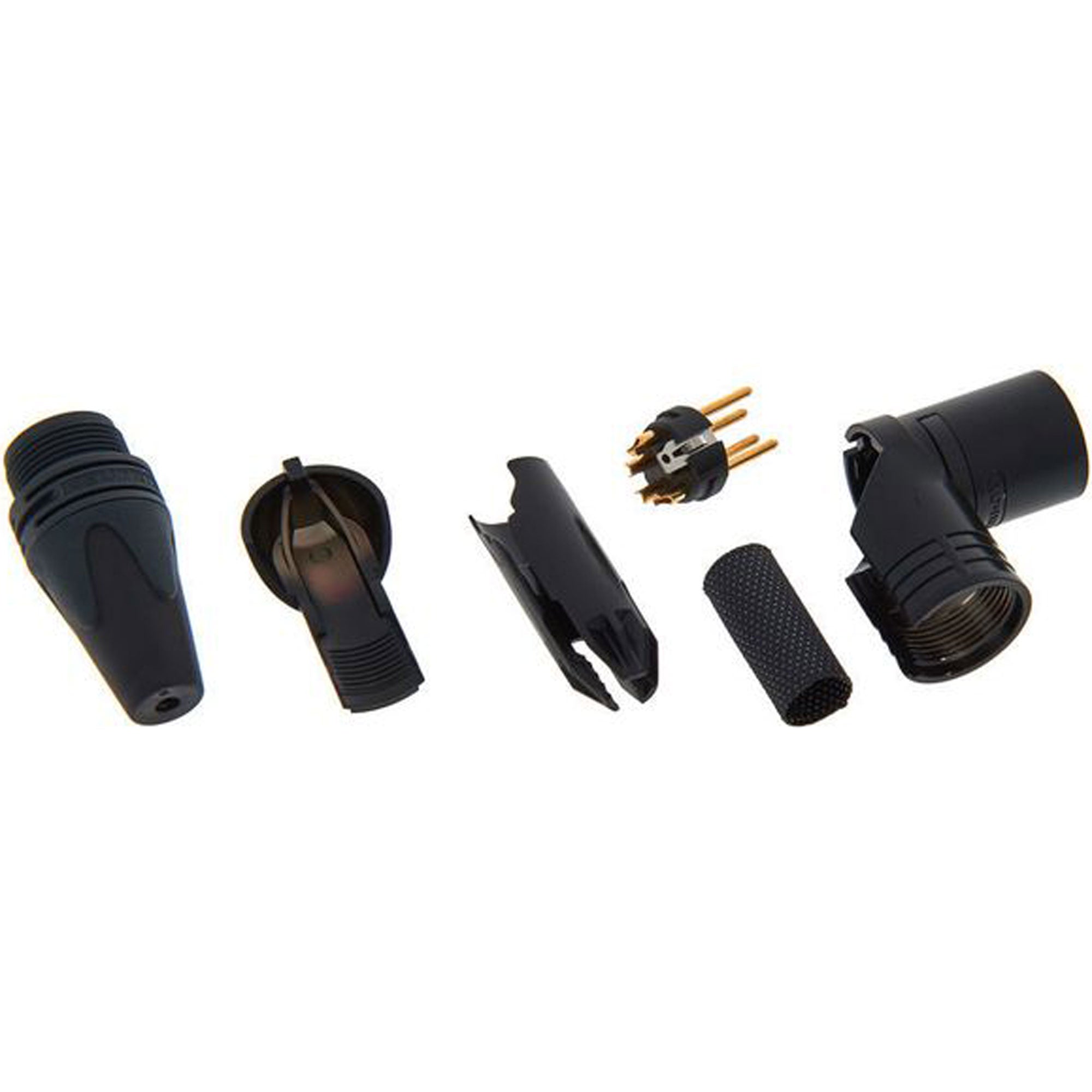 Neutrik NC4MRX-B Male Right Angle 4-Pin XLR Cable Connector (Black/Gold, Box of 50)