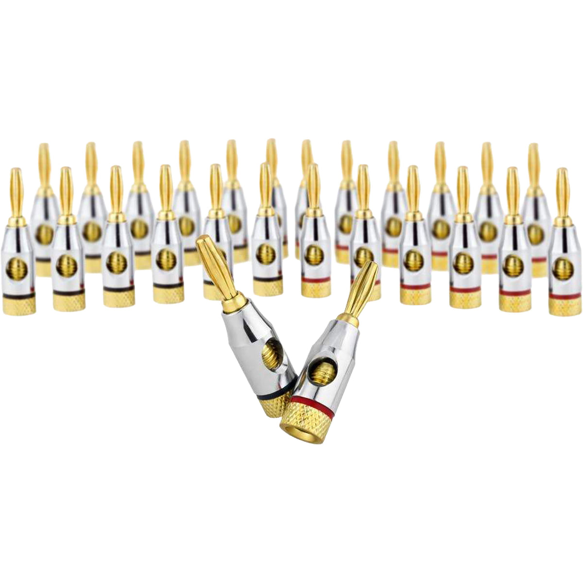 Sewell Ocelot Open-Screw Gold-Plated Banana Plugs with Daisy Chain Support (12 Red & 12 Black) (Copy) Image 1