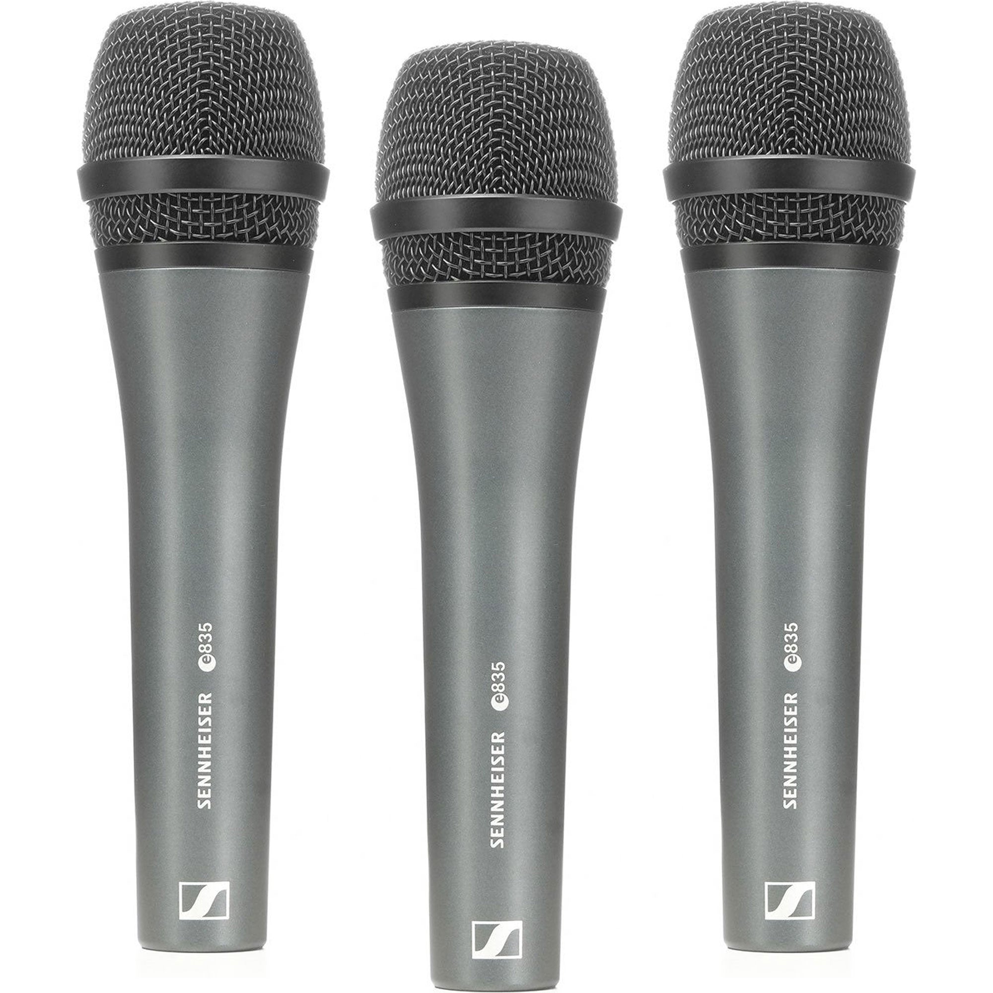 Sennheiser e 835 Handheld Cardioid Dynamic Vocal Microphone (3 Pack with 3 FREE 20' XLR Cables)