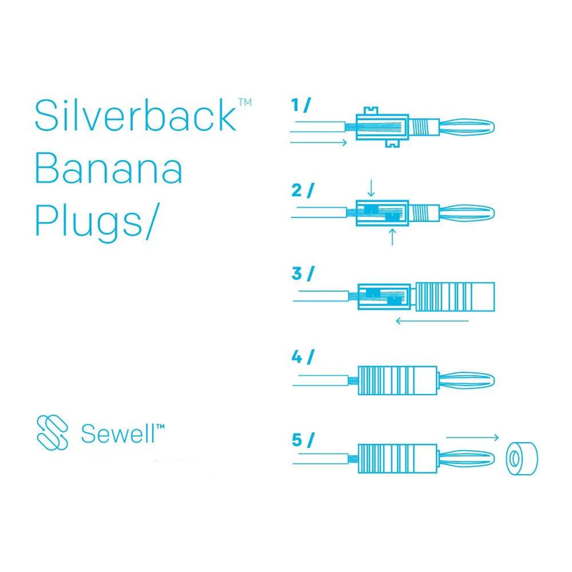 Sewell Silverback Gold Plated Dual-Screw Banana Plugs (1 Red & 1 Black)