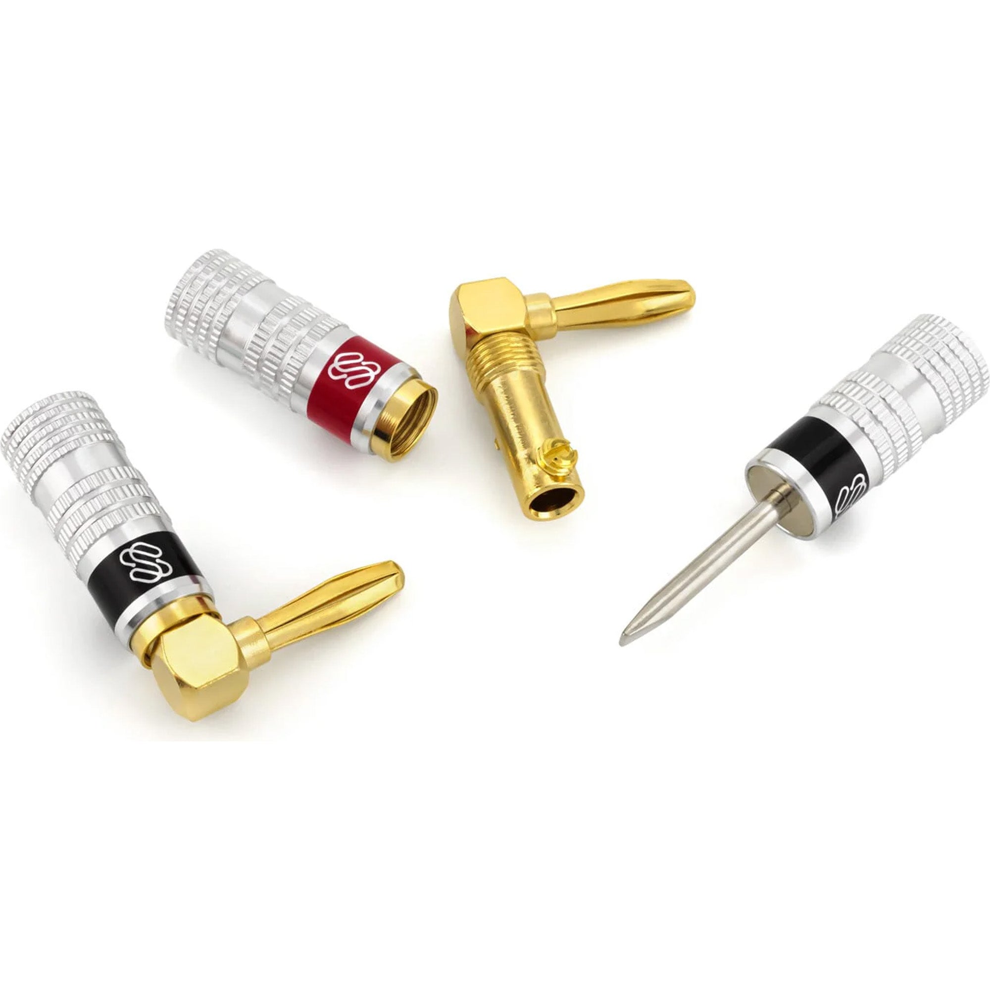 Sewell Silverback Gold Plated Dual-Screw Right Angle Banana Plugs (6 Red & 6 Black)