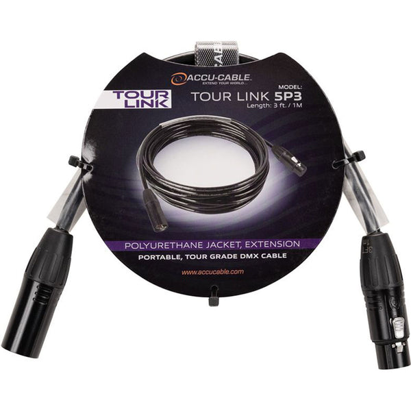 American DJ Tour Link 5P3 Professional Accu-Cable Series 5-Pin DMX Cable (3')
