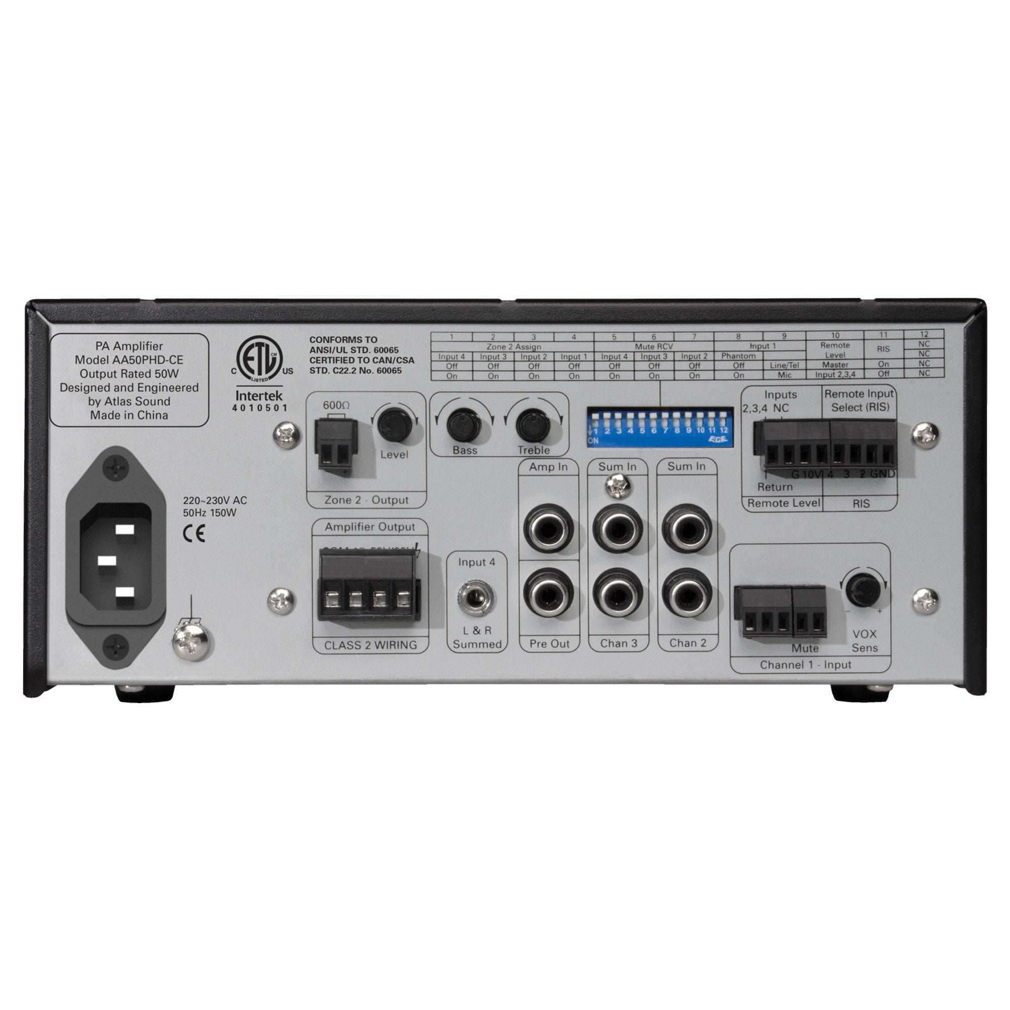 AtlasIED AA50PHD-CE 4-Input, 50-Watt Mixer Amplifier with Automatic System Test (CE Listed)