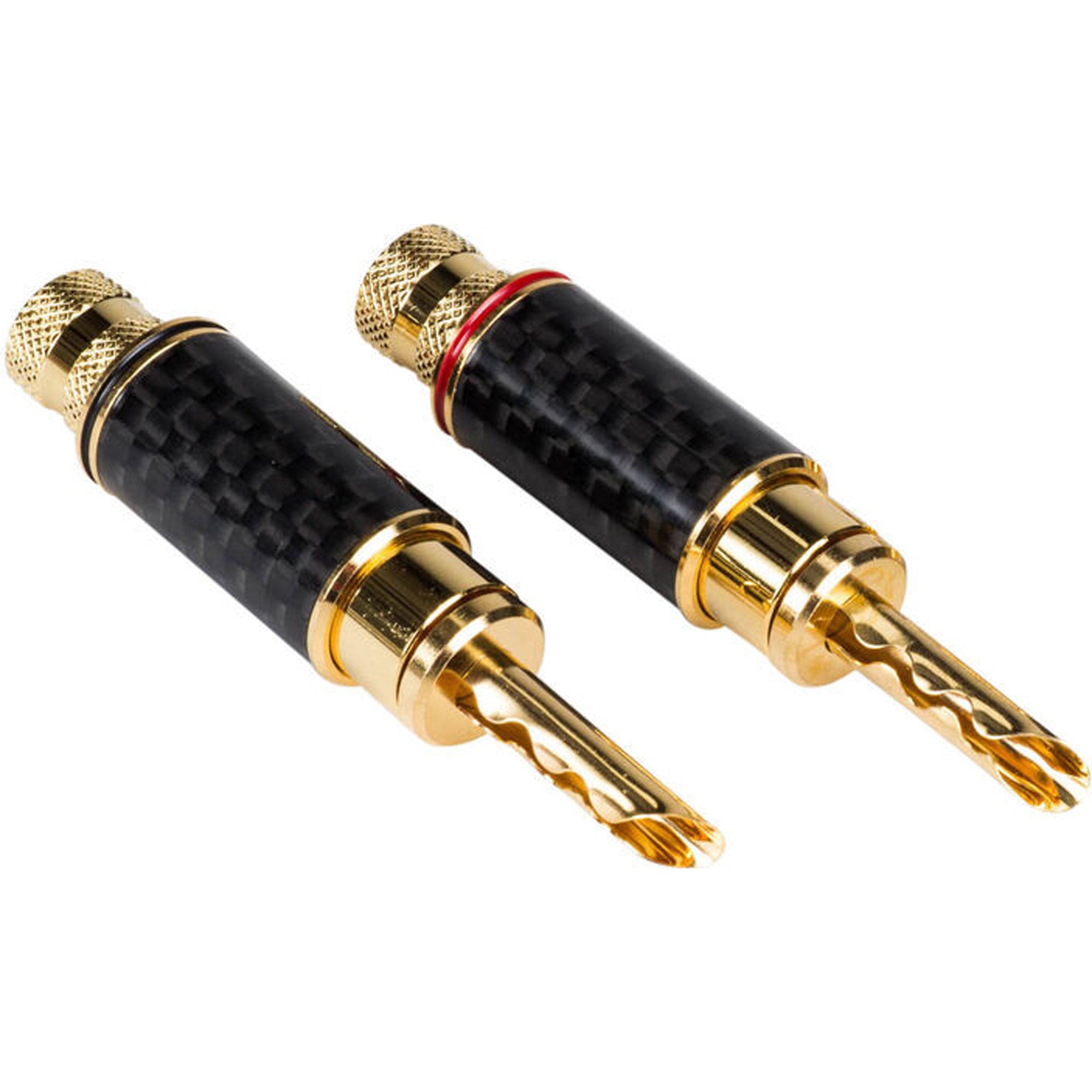 Performance Audio BFA Style Banana Plugs with Carbon Fiber Shell (1 Red & 1 Black)