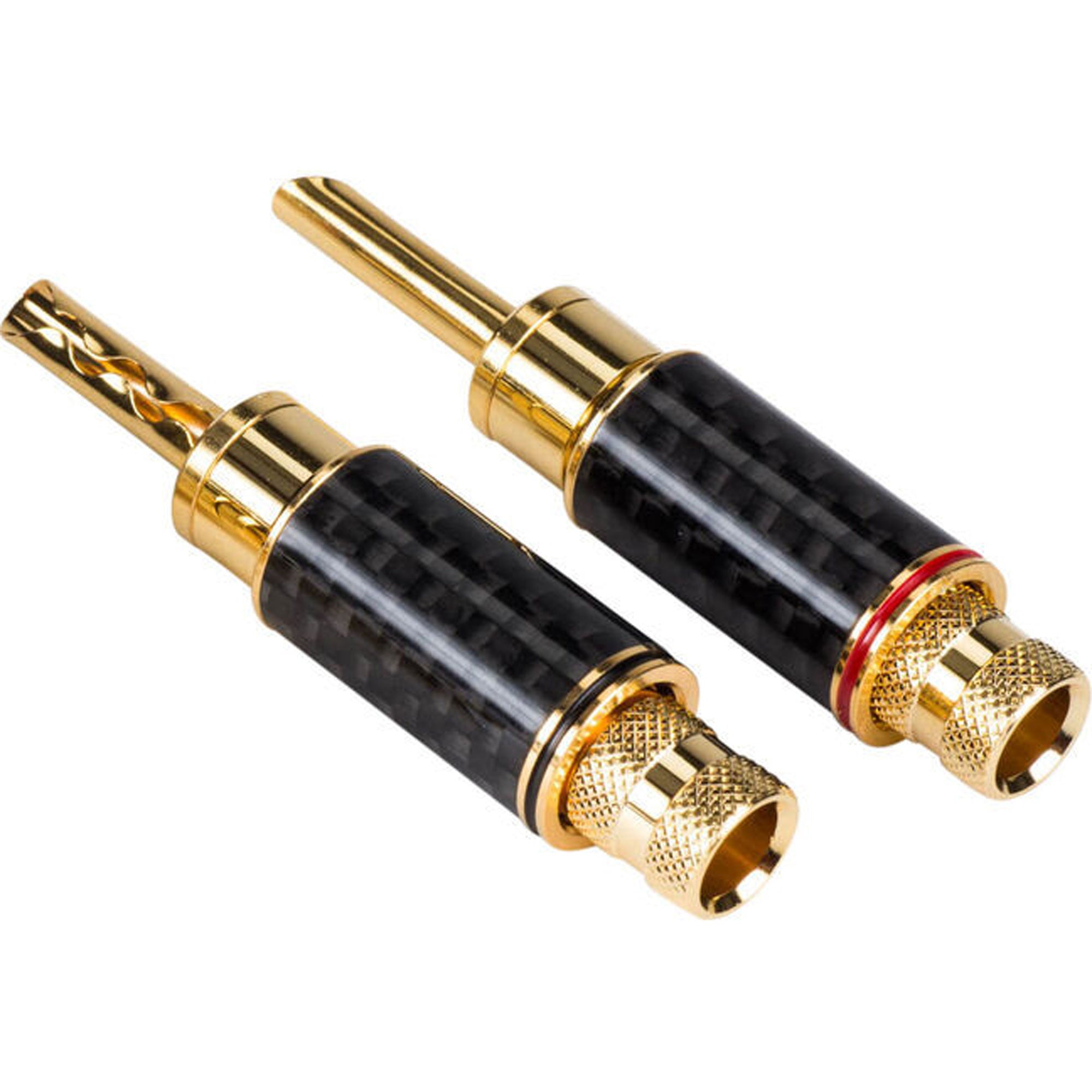 Performance Audio BFA Style Banana Plugs with Carbon Fiber Shell (1 Red & 1 Black)