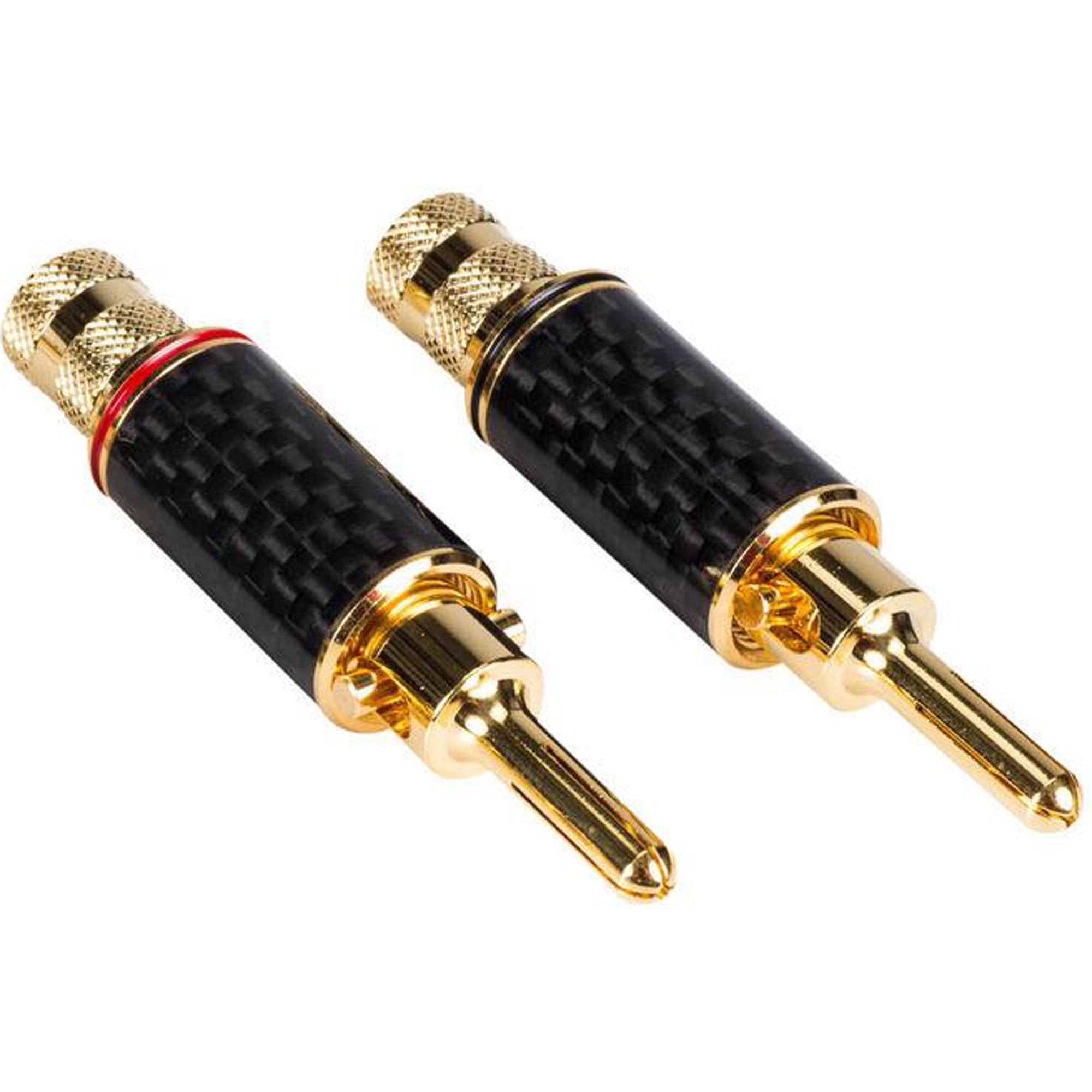 Performance Audio Expanding Banana Plugs with Carbon Fiber Shell (1 Red & 1 Black)