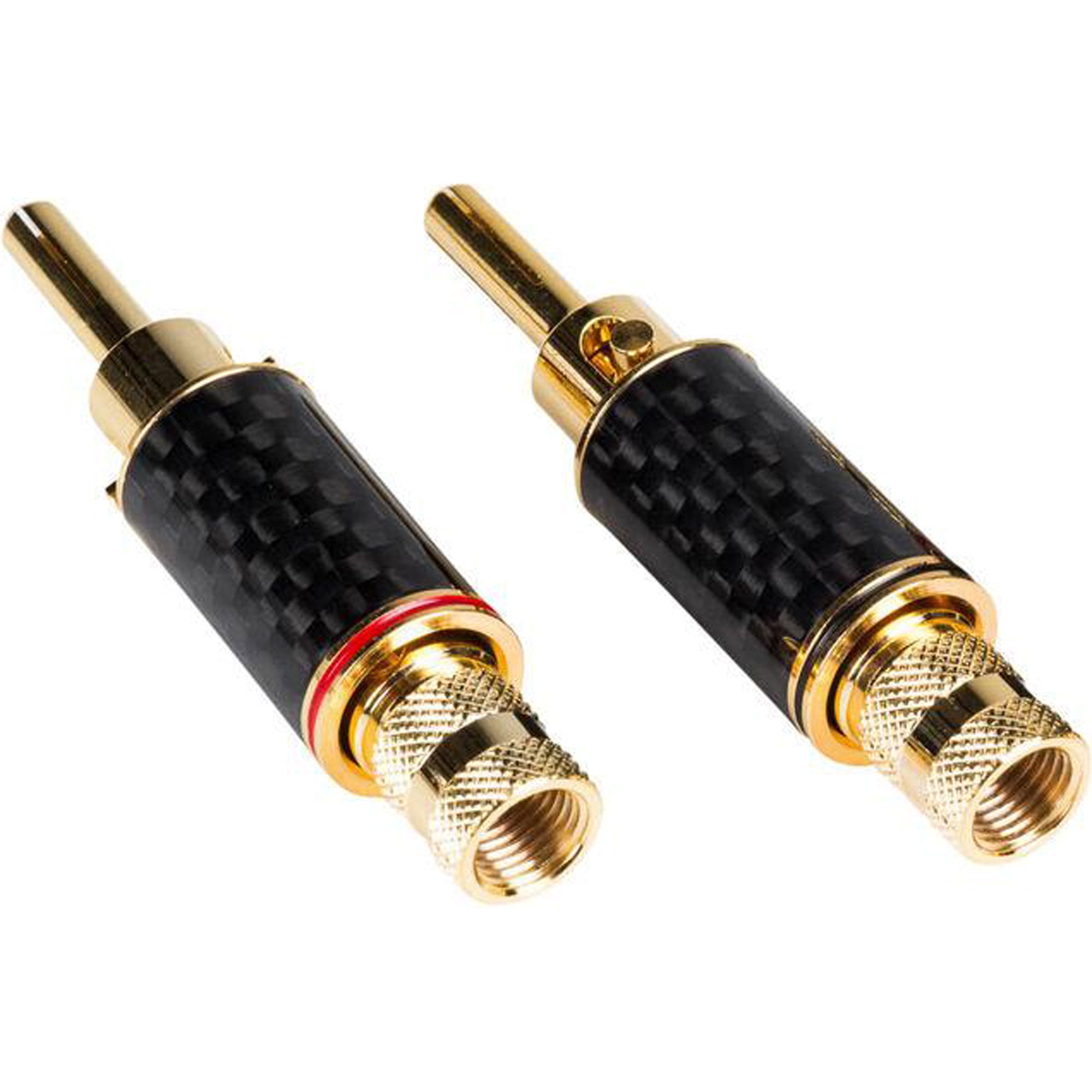 Performance Audio Expanding Banana Plugs with Carbon Fiber Shell (1 Red & 1 Black)