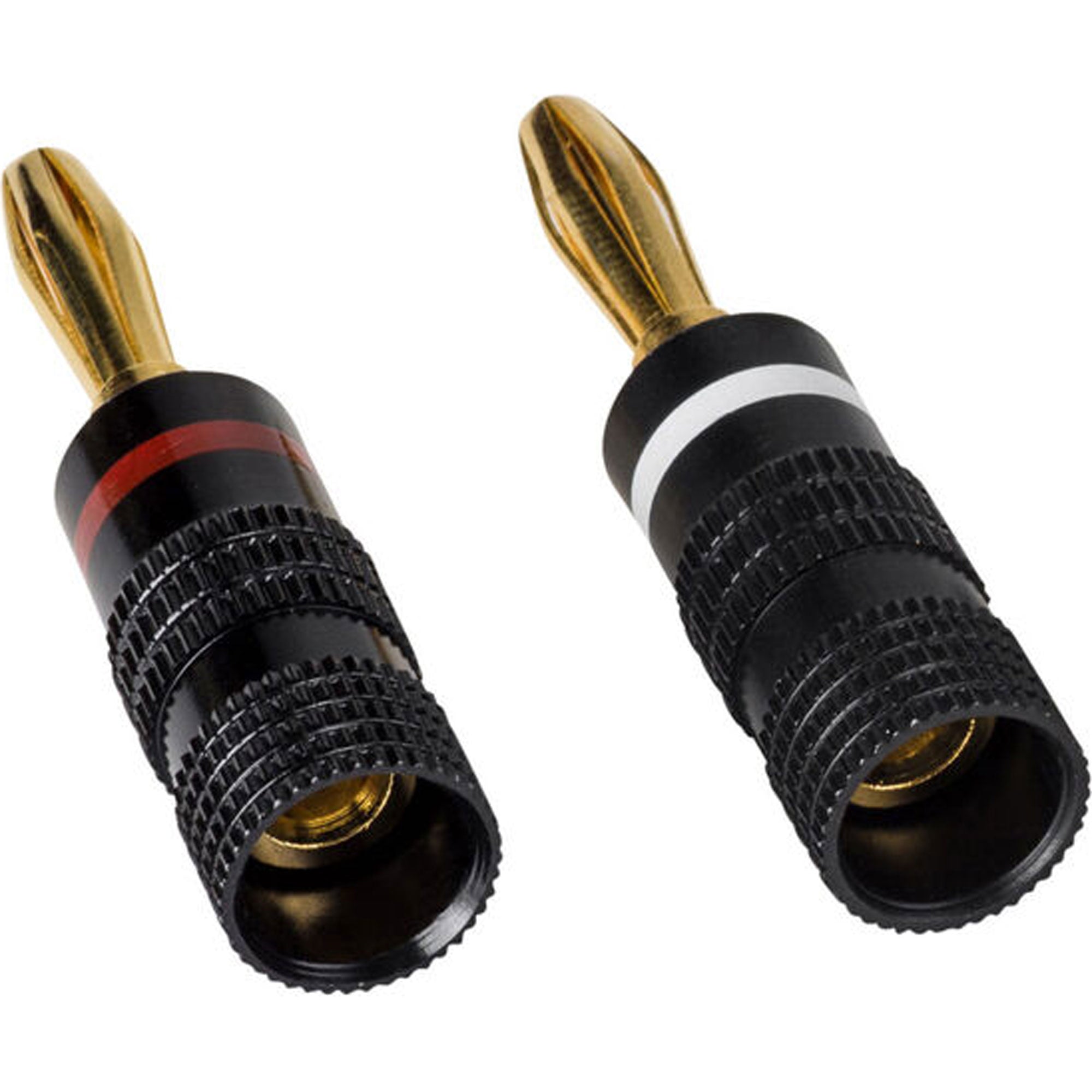 Performance Audio Banana Plugs with Black Aluminum Shell (1 Red & 1 White)