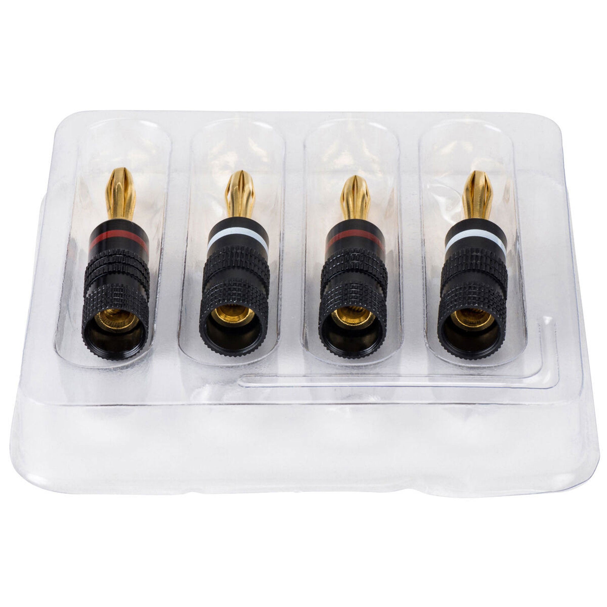 Performance Audio Banana Plugs with Black Aluminum Shell Bi-Wire Kit (2 Red & 2 White)