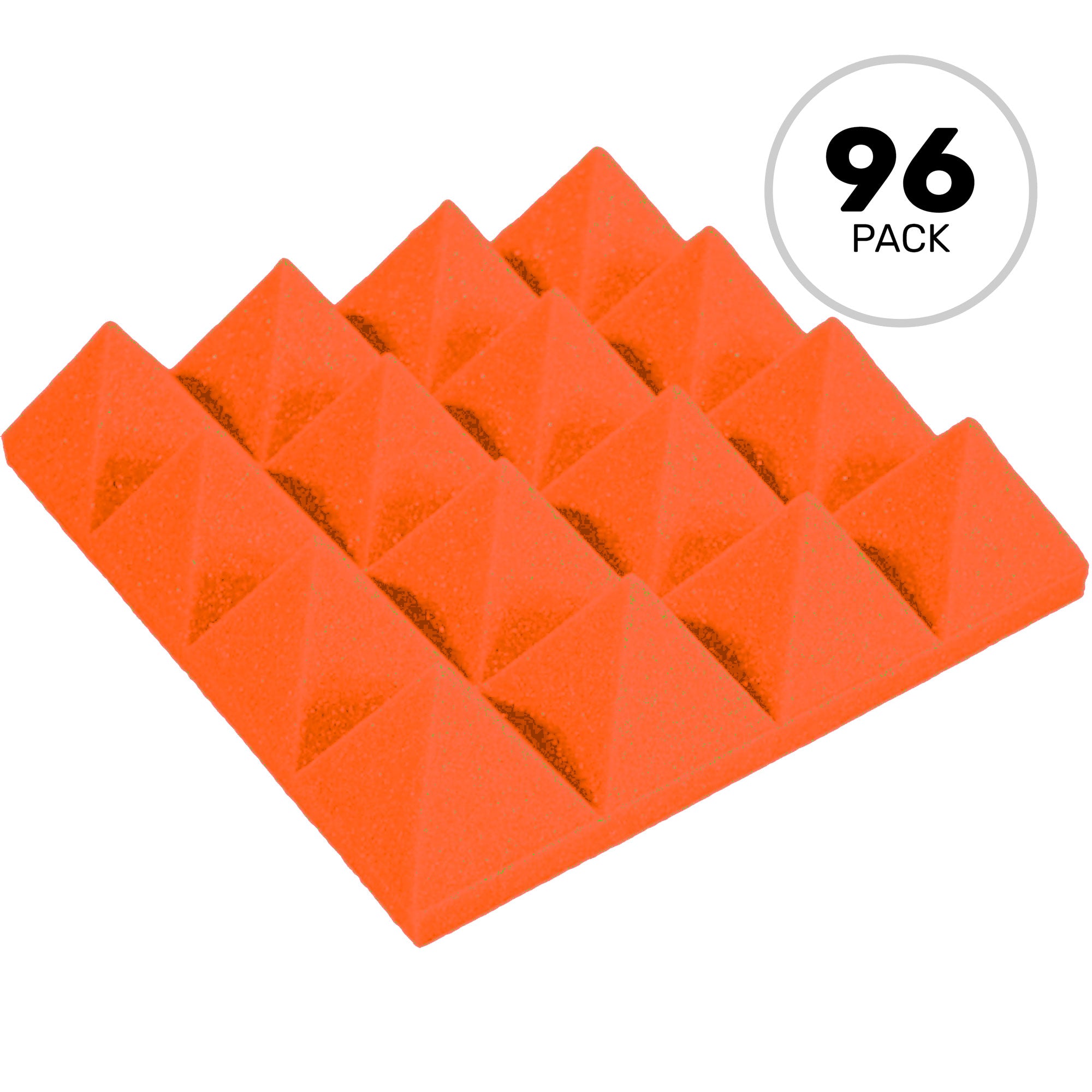 Performance Audio 12" x 12" x 3" Pyramid Acoustic Foam Tile (Orange, 96 Pack)