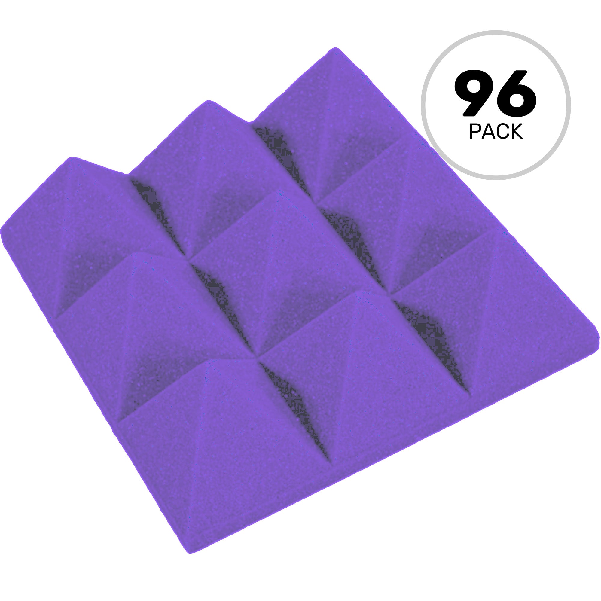 Performance Audio 12" x 12" x 4" Pyramid Acoustic Foam Tile (Purple, 96 Pack)
