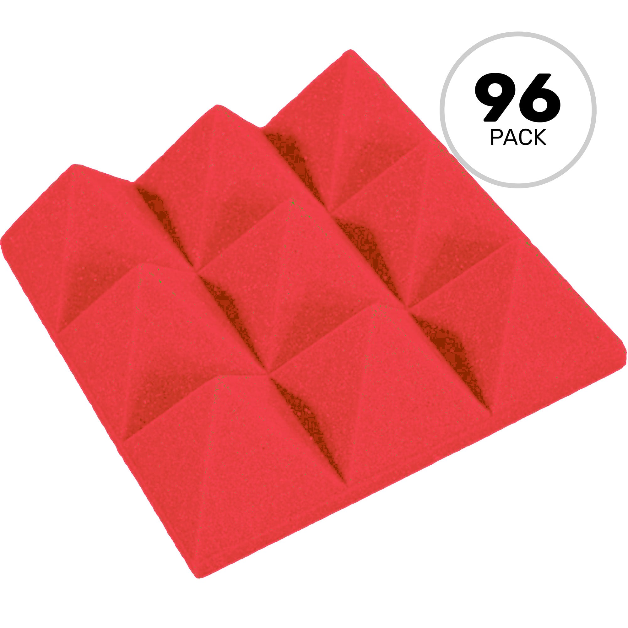 Performance Audio 12" x 12" x 4" Pyramid Acoustic Foam Tile (Red, 96 Pack)