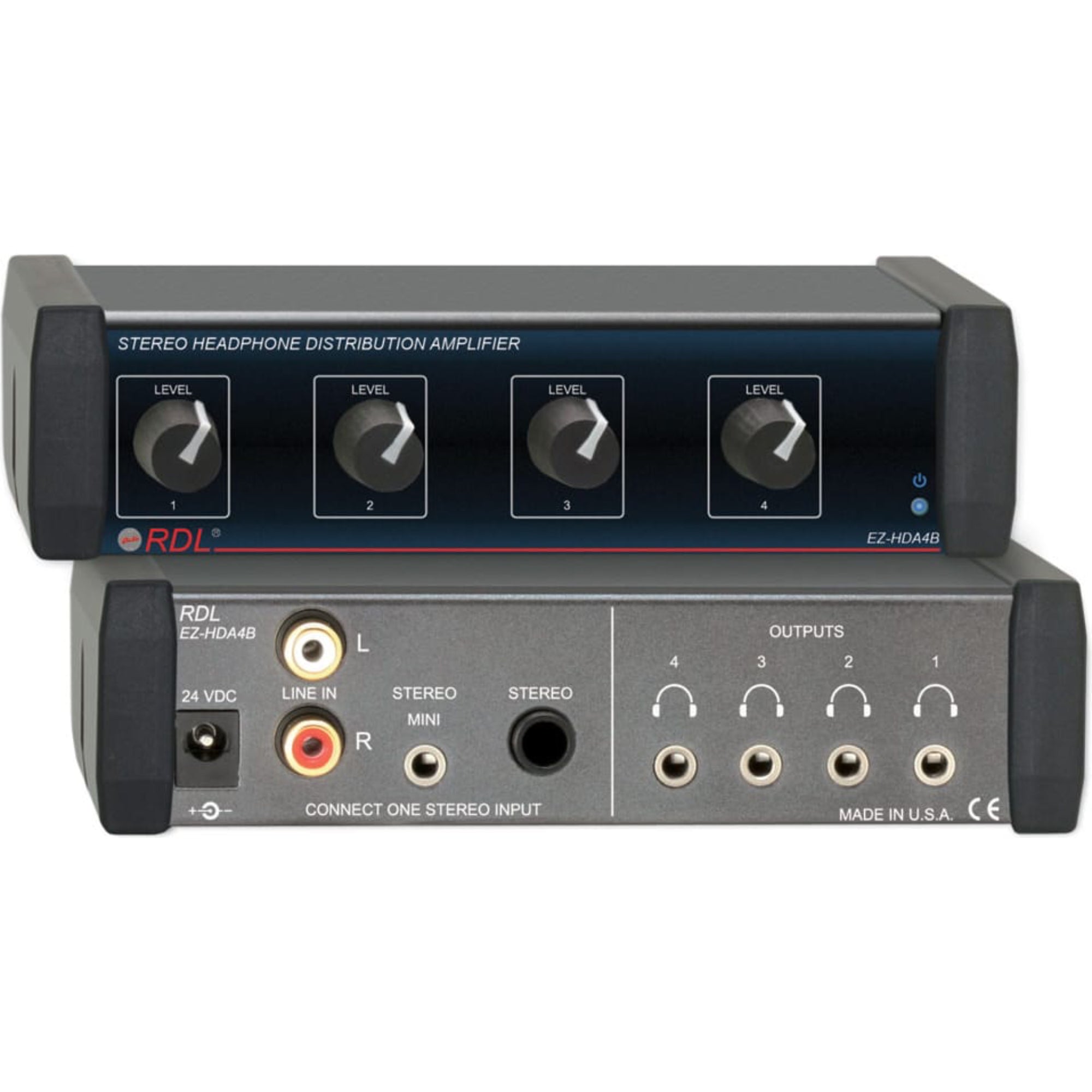 RDL EZ-HDA4B Stereo Headphone Distribution Amp (USA Power Supply)
