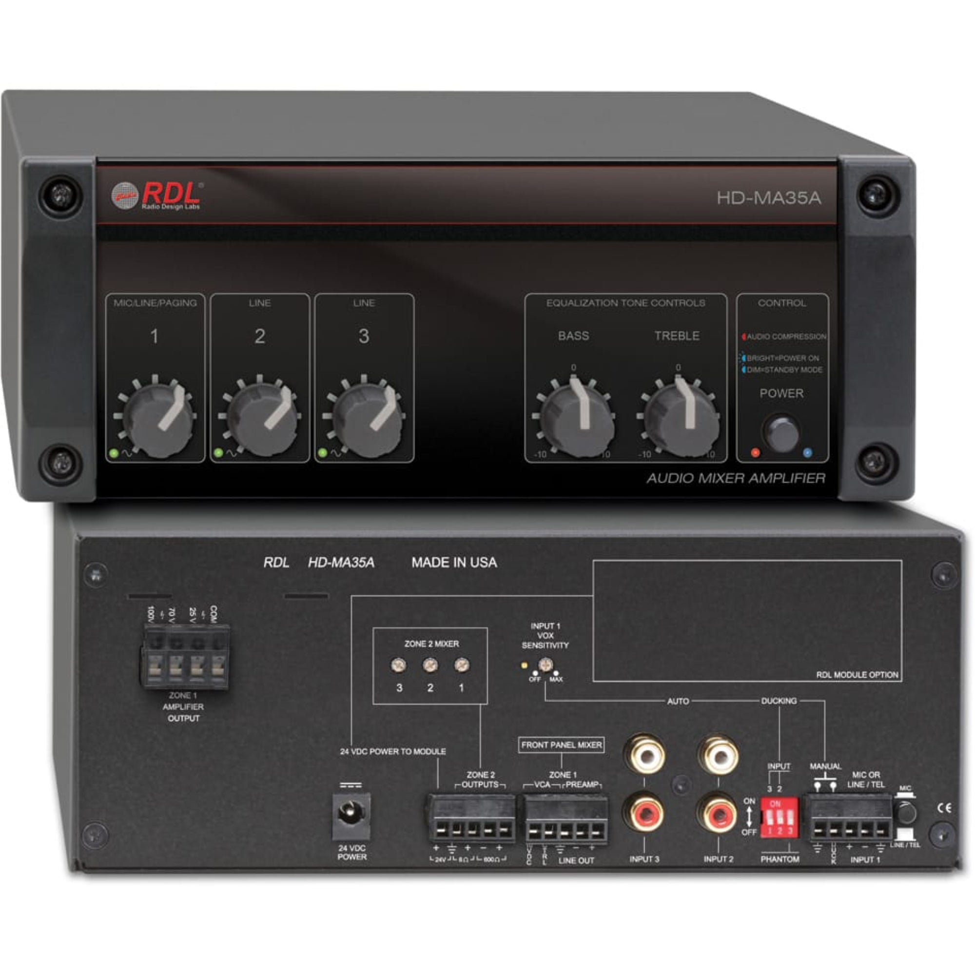 RDL HD-MA35AX 35 Watt Mixer Amplifier (Worldwide Power Supply)