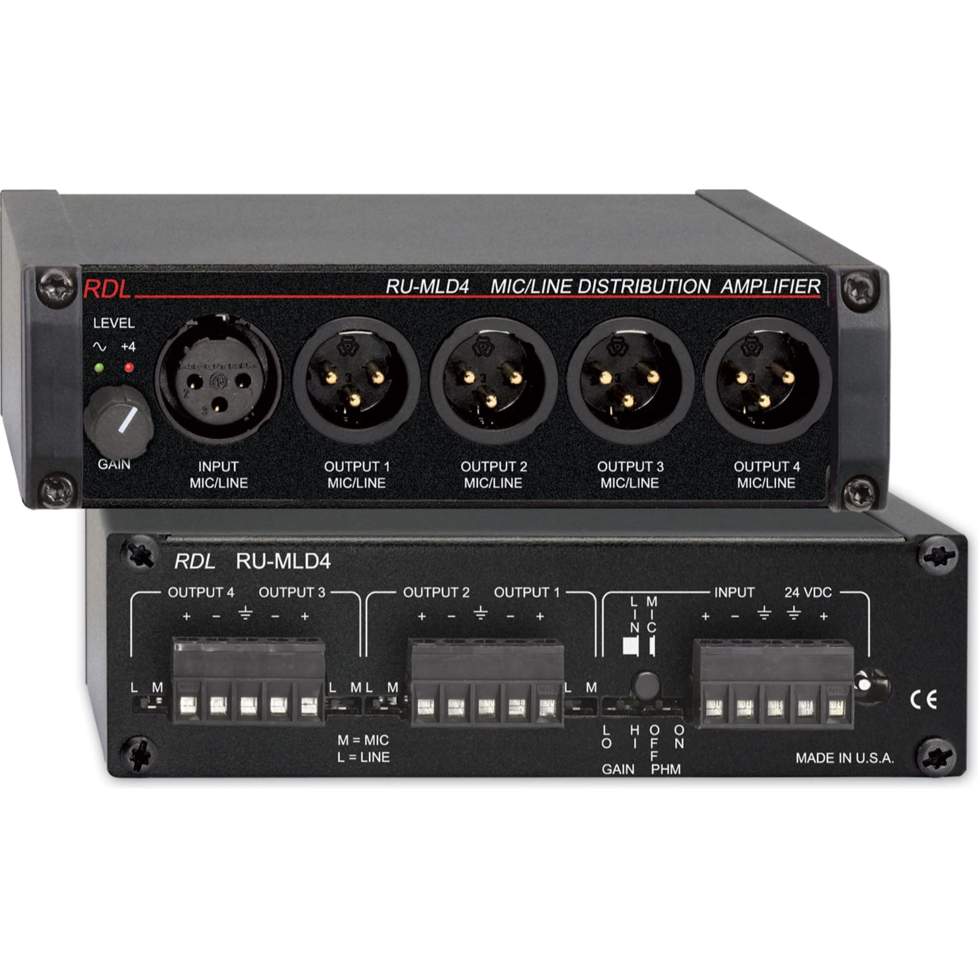 RDL RU-MLD4 Microphone / Line Distribution Amplifier 1x4