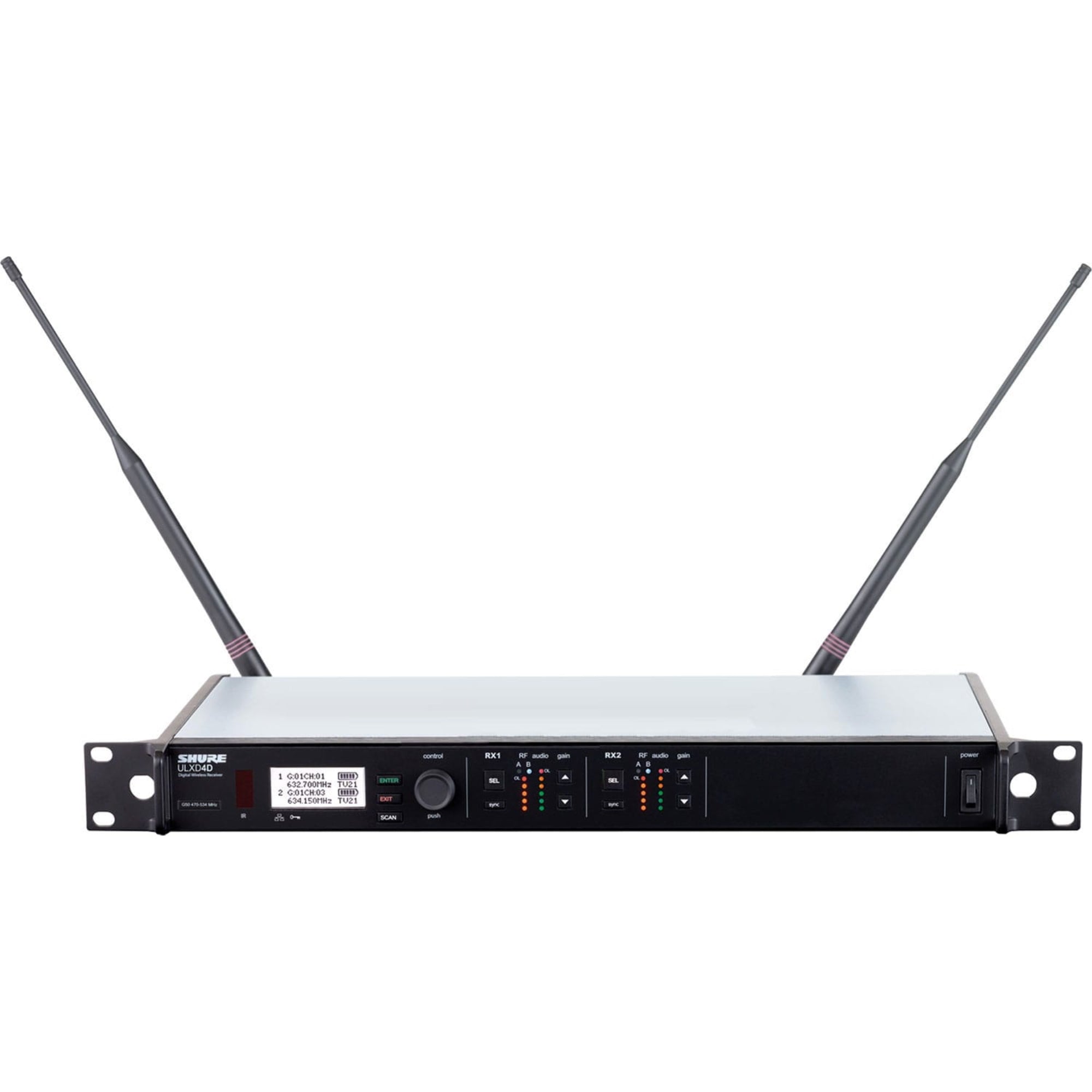 Shure ULXD4D-GV Dual-Channel Digital Wireless Receiver with Always-On Encryption (G57: 470-608 MHz)
