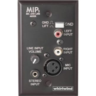 Whirlwind MIP3B 1 Gang Media Input Plate with XLR, 3.5mm TRS, Dual RCA, Level Control (Black)