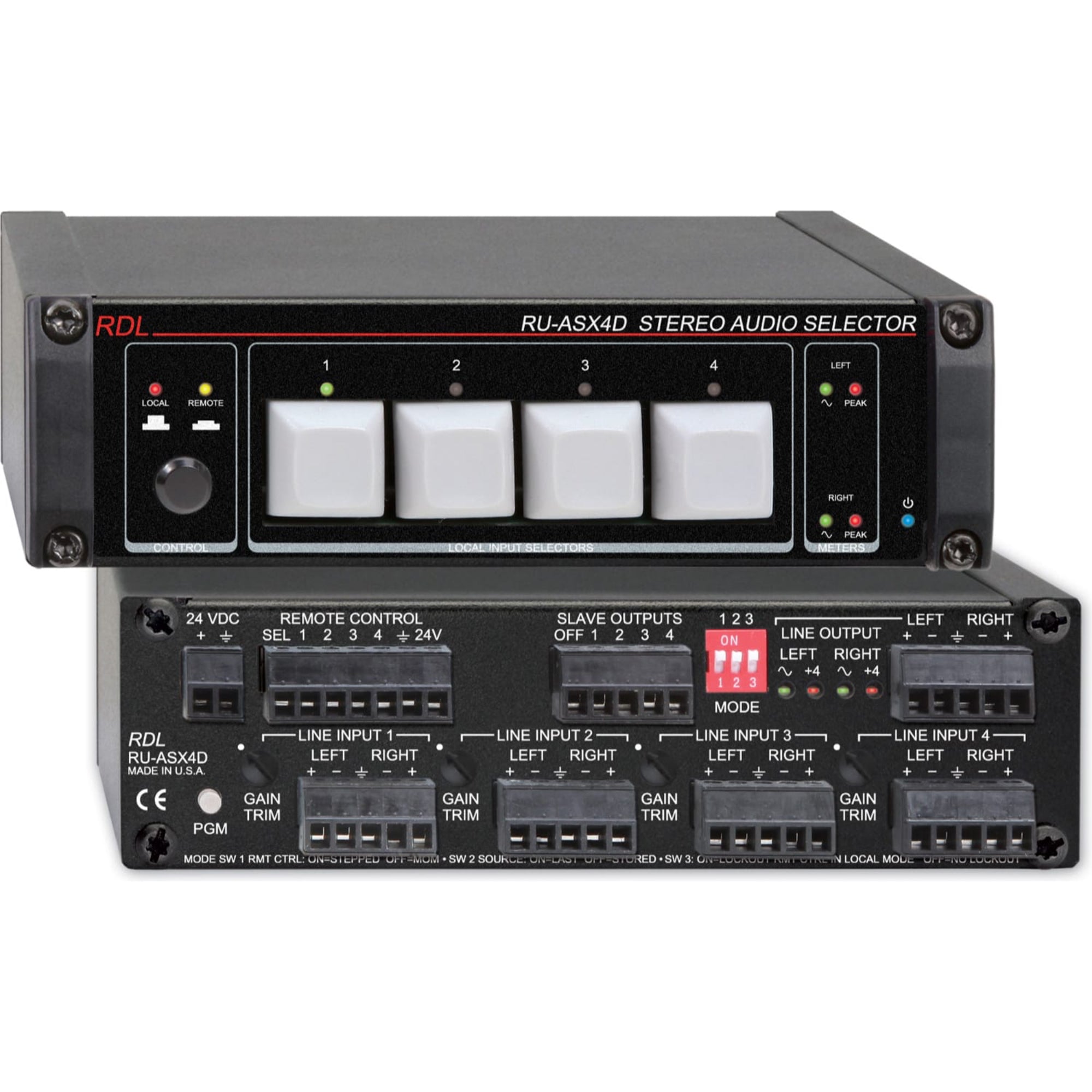 RDL RU-ASX4D Stereo Audio Selector 4x1