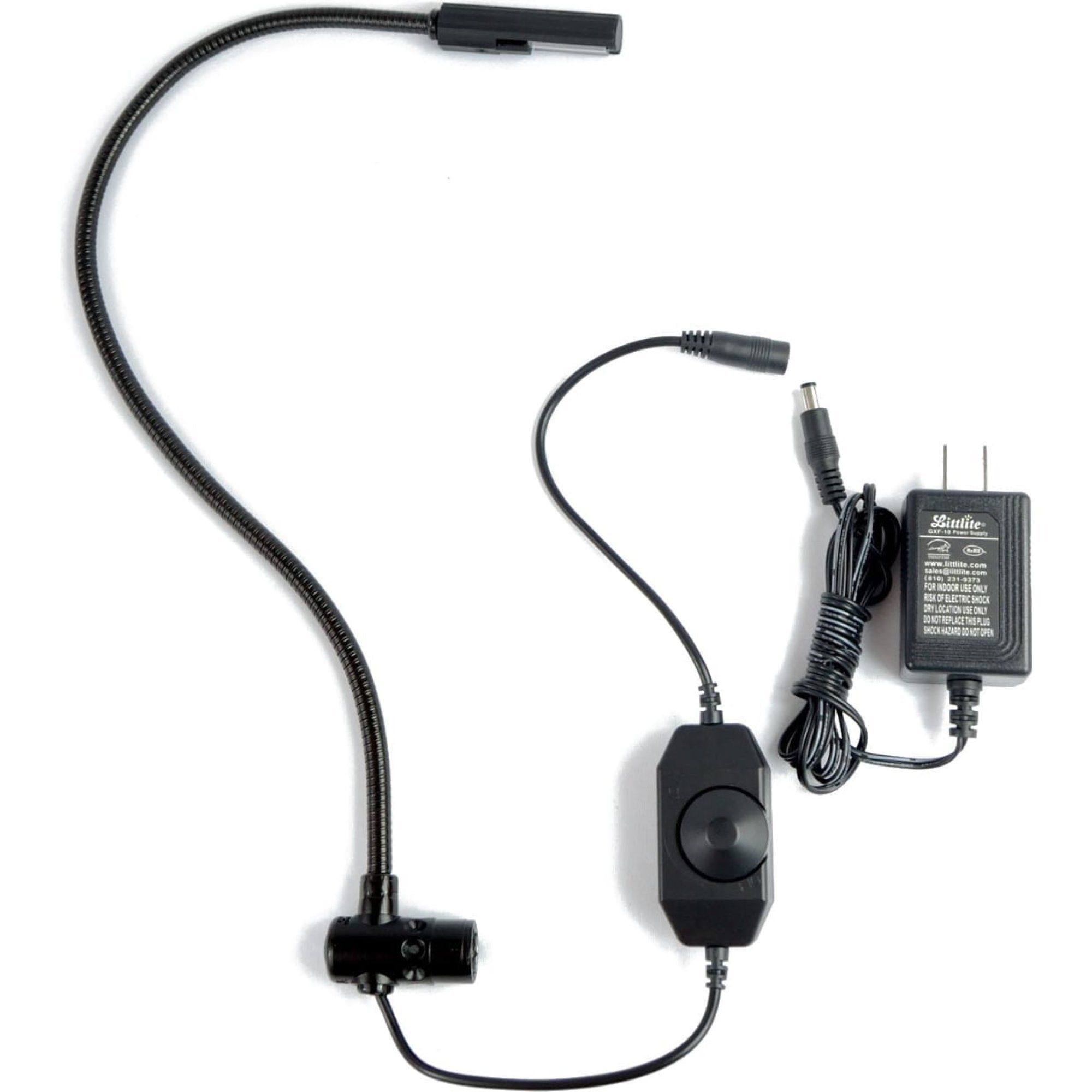 Littlite 18XR-LED-NA Gooseneck LED Lamp with Right Angle LLX Barrel/Dimmer & Power Supply (18")