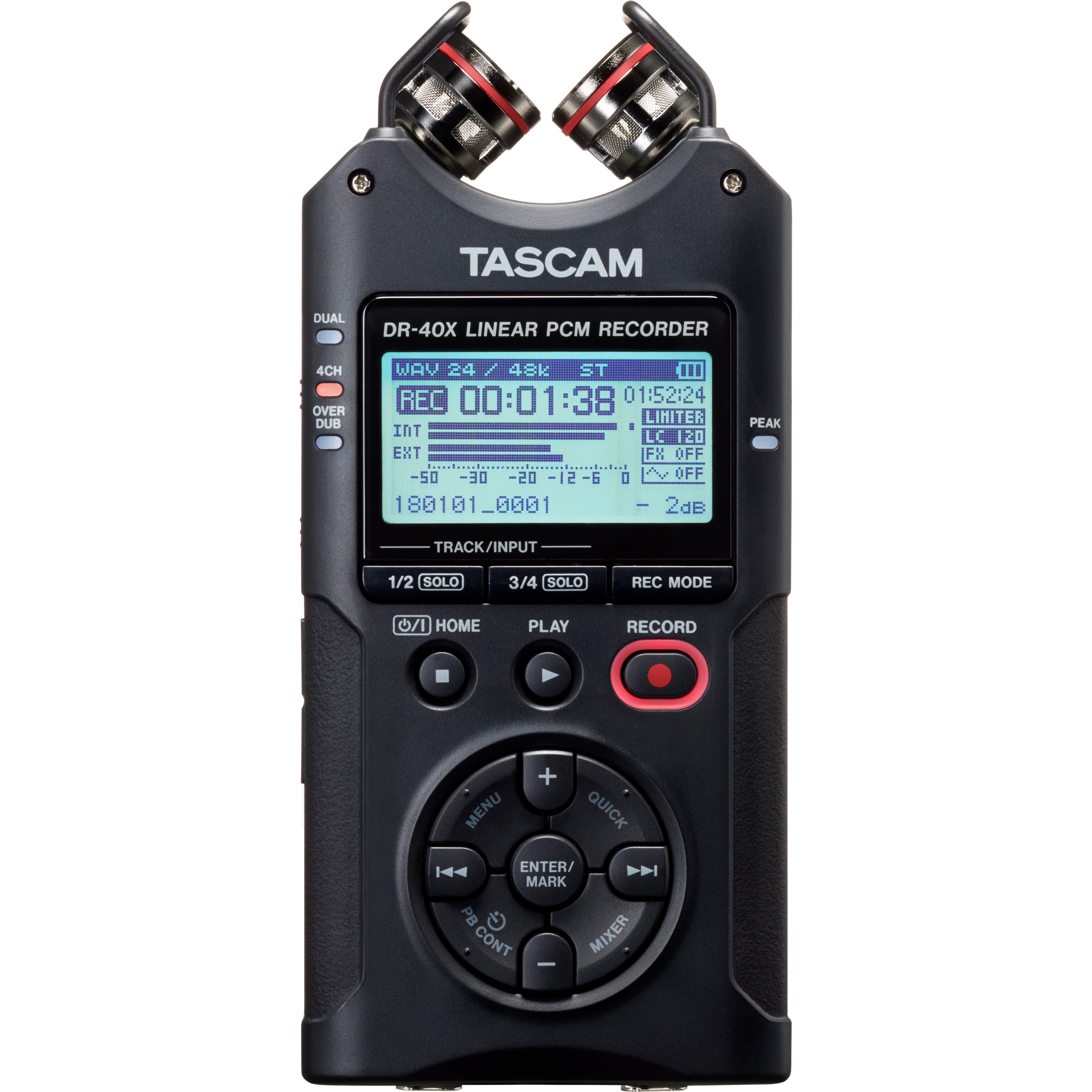 Tascam DR-40X 4-Channel / 4-Track Portable Audio Recorder with Adjustable Stereo Microphone