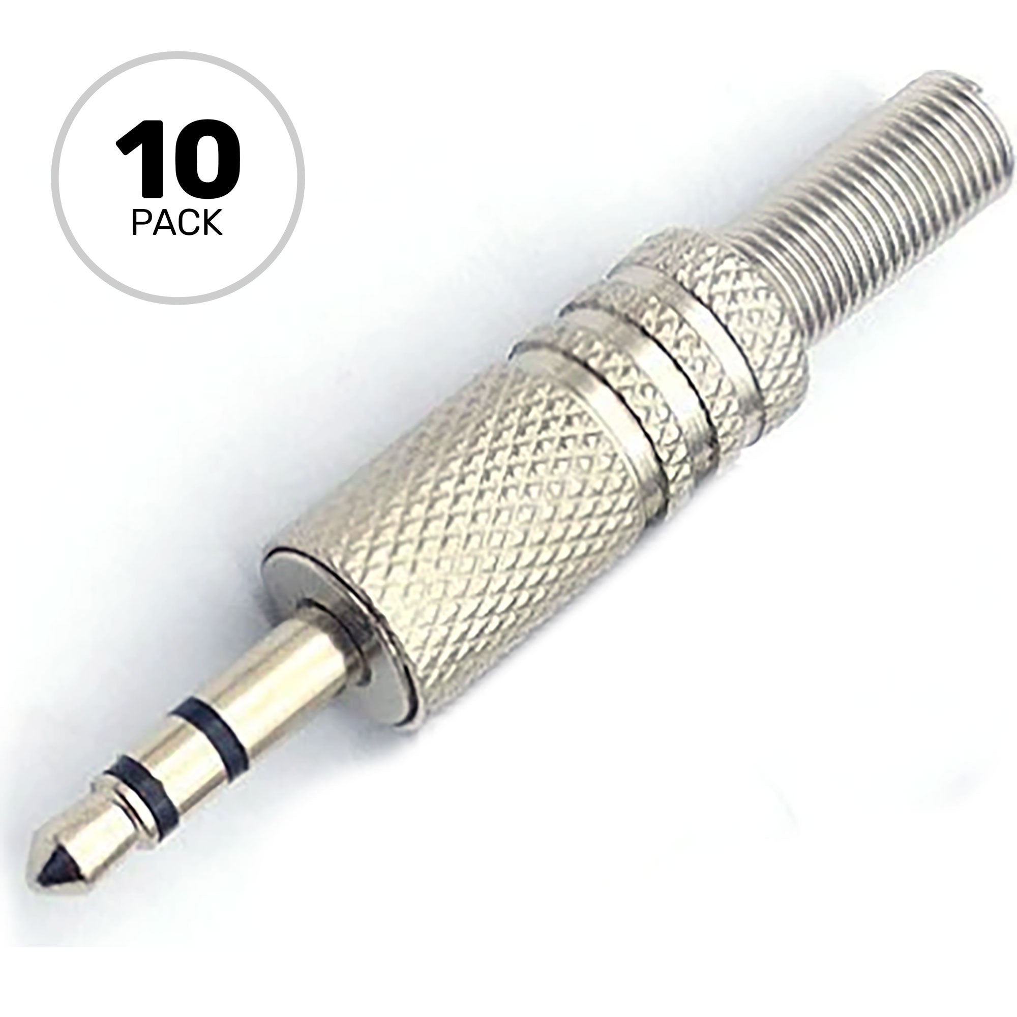 Performance Audio In-Line 3.5mm (1/8") TRS Stereo Male Plug (Silver, 10 Pack)