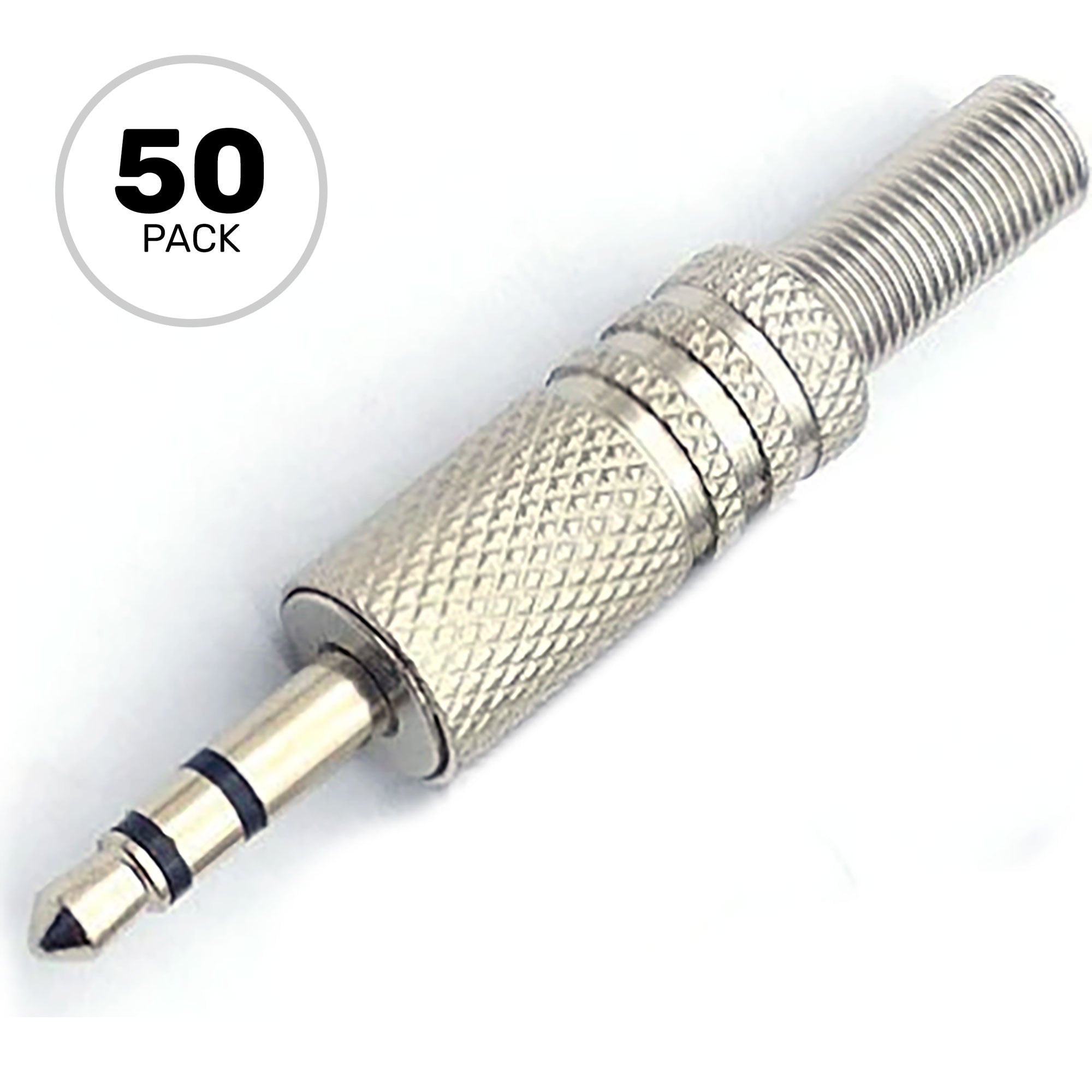 Performance Audio In-Line 3.5mm (1/8") TRS Stereo Male Plug (Silver, 50 Pack)