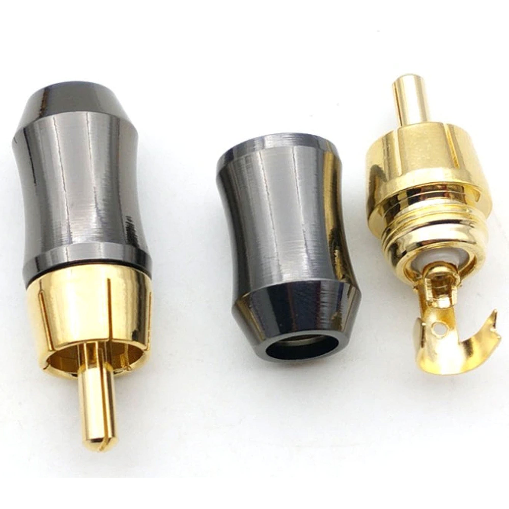 Performance Audio Gold Plated Brass RCA Connector (Black Chrome, Straight)