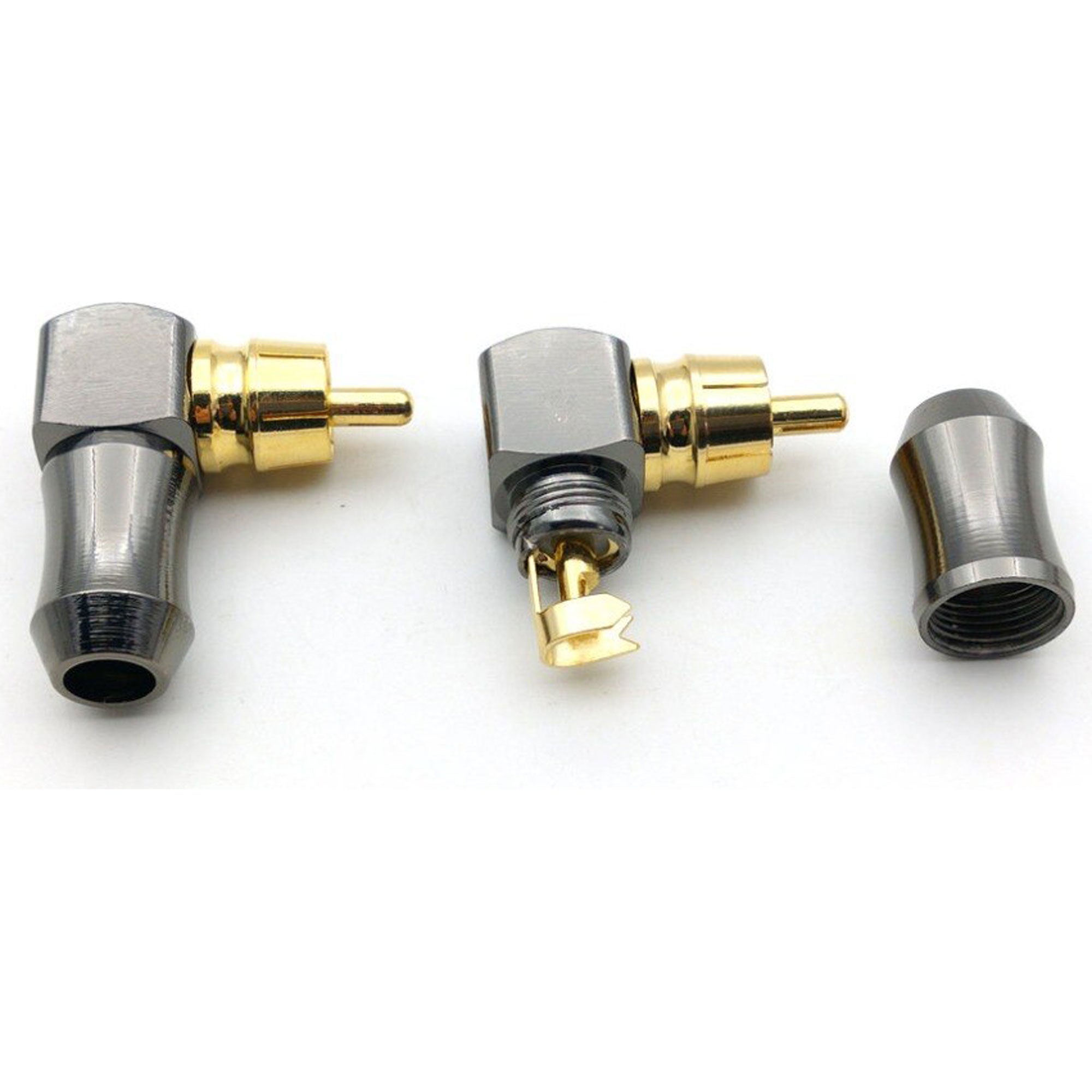 Performance Audio Gold Plated Brass RCA Connector (Black Chrome, 90° Right-Angle)
