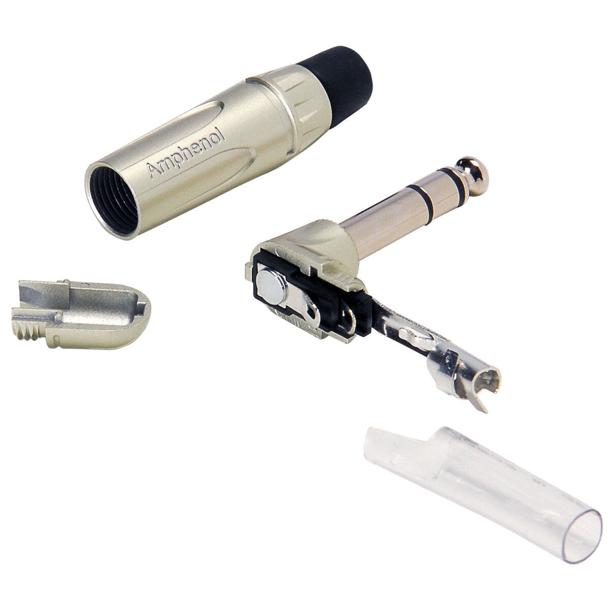 Amphenol ACPS-TN Professional Right-Angle 1/4" TRS Stereo Phone Plug (Nickel/Silver, Box of 100)