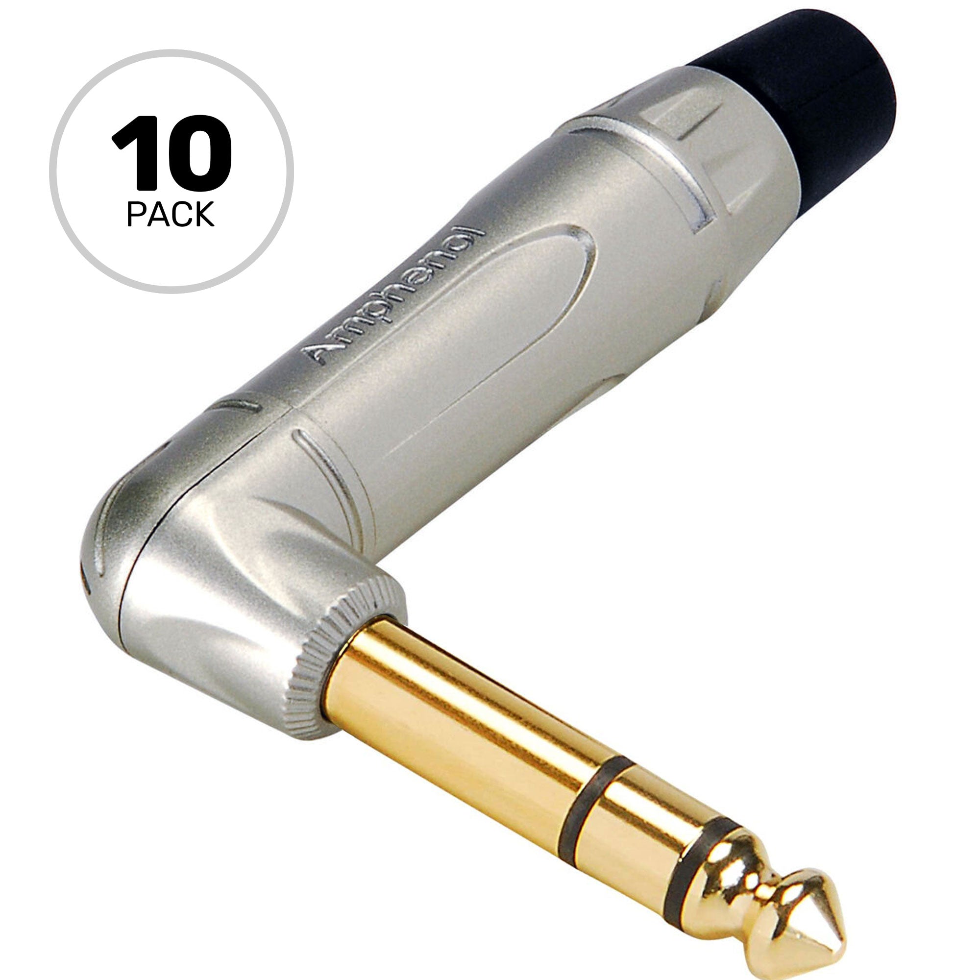 Amphenol ACPS-TN-AU Professional Right-Angle 1/4" TRS Stereo Phone Plug (Nickel/Gold, 10 Pack)