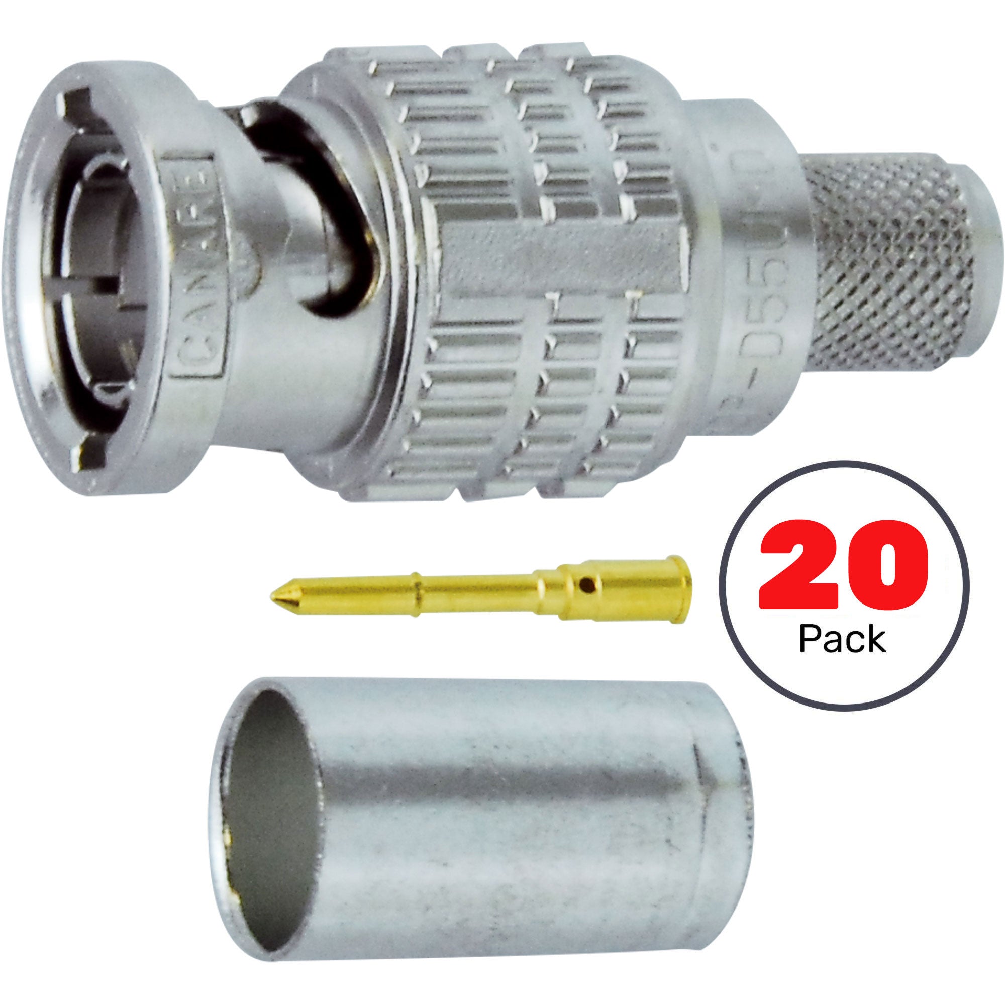 Canare BCP-D8UHD 75-Ohm BNC Male Crimp Connector for L-8CUHD Cable, 12G-SDI 4K UHD (20 Pack)
