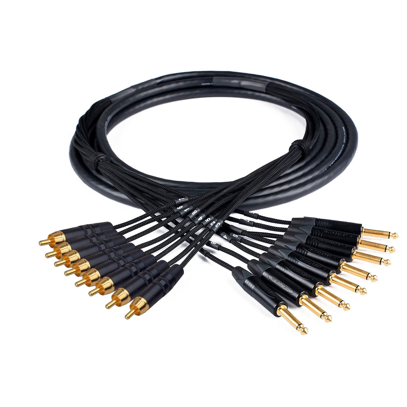 Custom Cables 8-Channel Audio Snake Made from Canare MS202 & Pro Connectors (RCA to 1/4" TS)