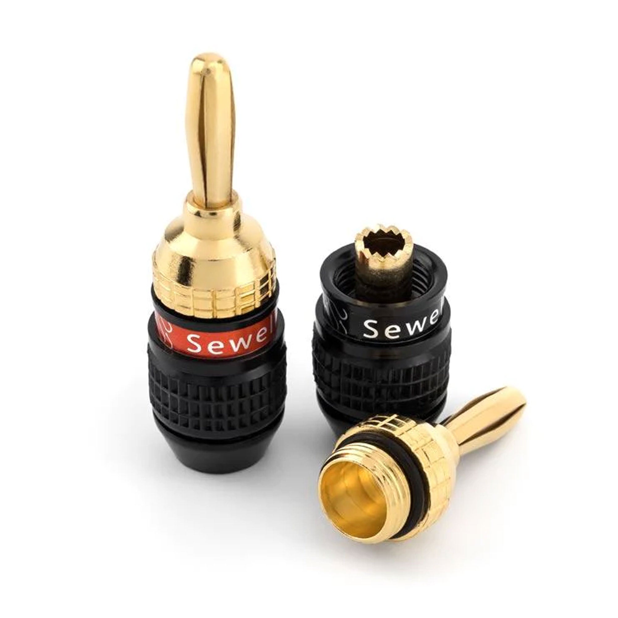 Sewell Deadbolt Gold Plated Compression Banana Plugs (1 Red & 1 Black)